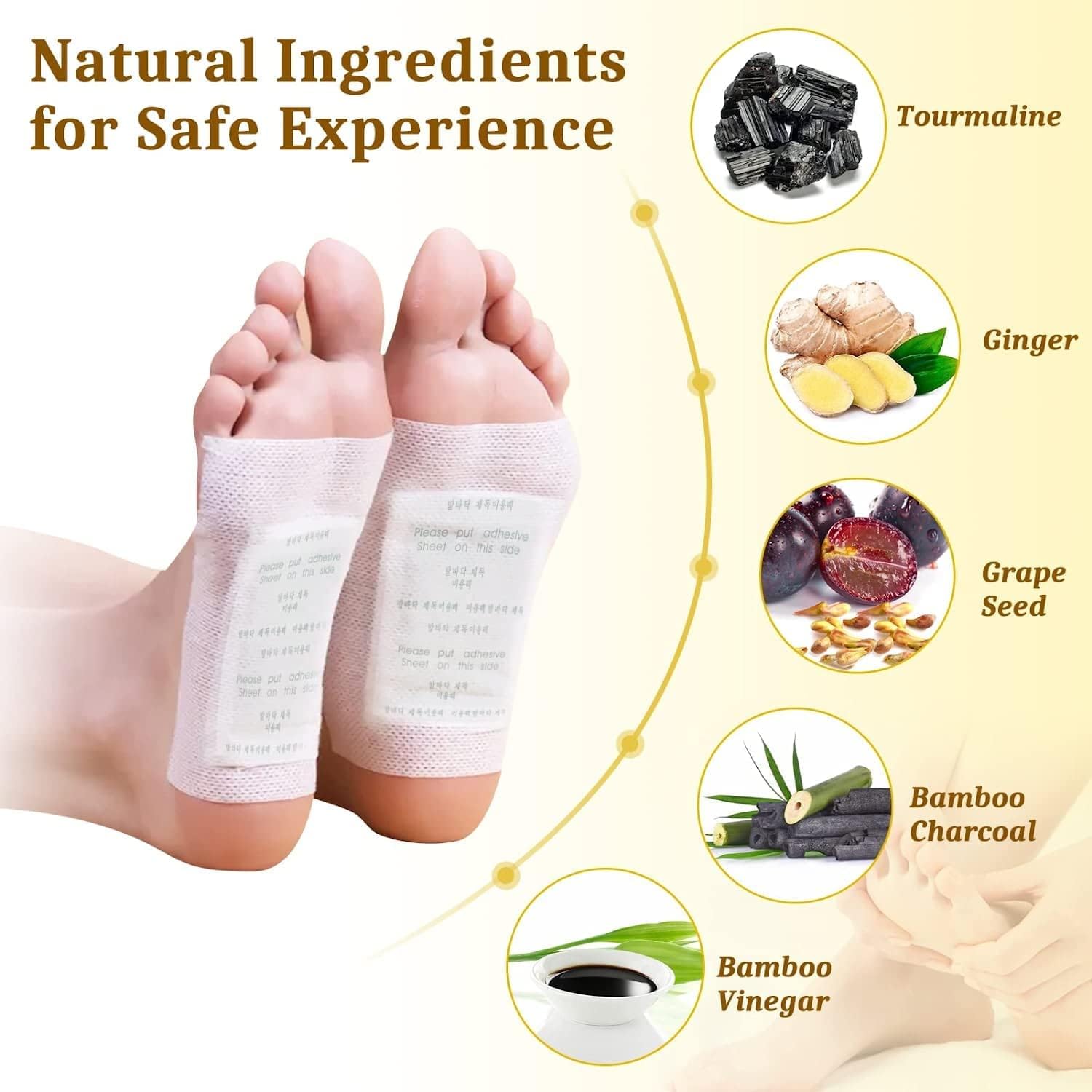 CHIMMET Natural Bamboo Vinegar Ginger Foot Pads - Detox Cleansing Foot Patches for Stress Relief, Better Sleep & Pain Relief | Remove Toxins, Improve Circulation | 10-Pack Foot Care Pads for Relaxation After Workout, Travel or Long Day on Feet