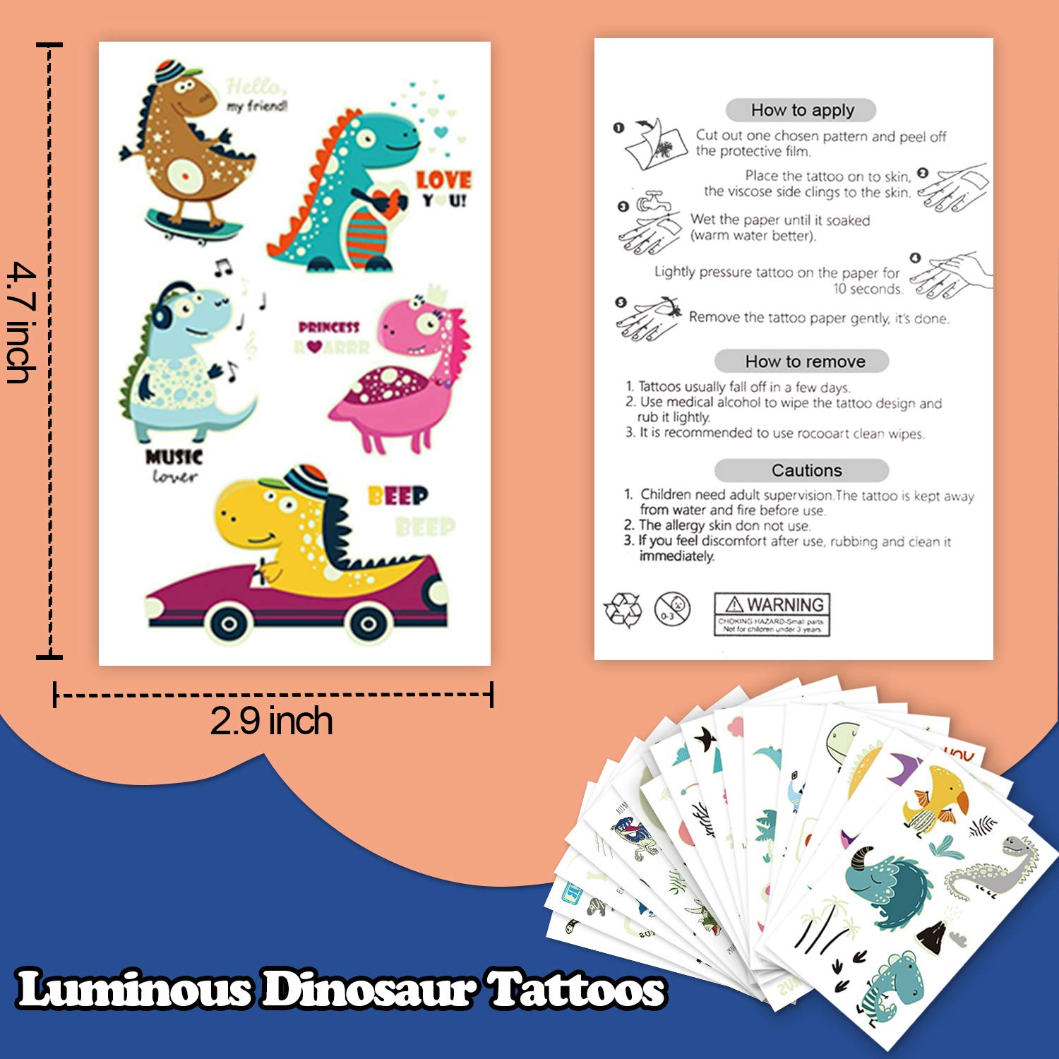 160 PCS Glow in the Dark Dinosaur Temporary Tattoos for Kids - Fun Party Favors, Birthday Decorations, Stocking Stuffers for Boys & Girls (20 Sheets) - Perfect for Birthday Parties, Halloween Costumes & Dinosaur Themed Events