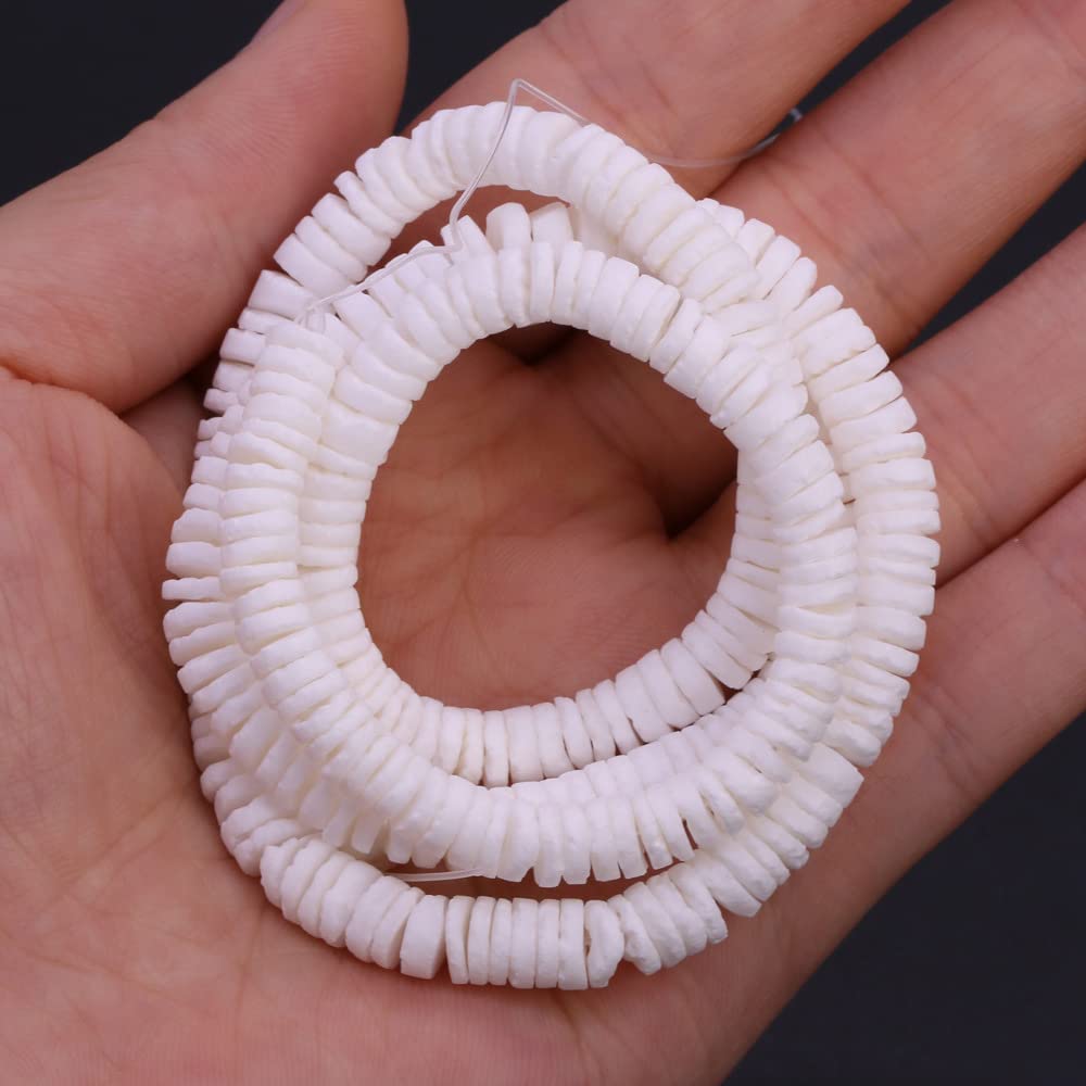 24 Inch White Heishi Beads for Jewelry Making - 6mm Natural Thin Flat Puka Shell Bead Strand - DIY Bracelet, Necklace, Choker & Anklet Supplies - African Disc Spacers - Perfect for Beach Jewelry, Boho Accessories & Summer Fashion