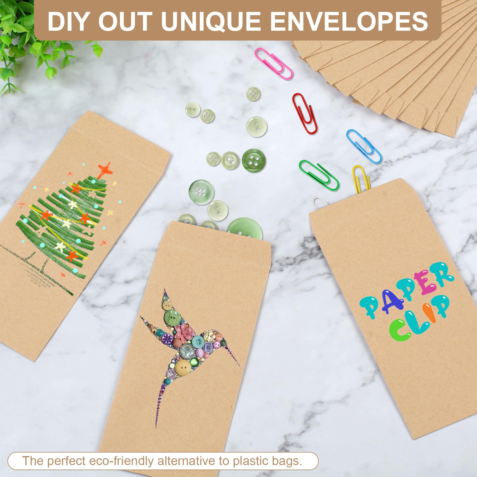 Joyberg 120 PCS Self-Adhesive Kraft Paper Money Envelopes - 6.5”x3.2” Small Cash Envelopes for Budgeting, Coin Storage & Money Saving Challenge | Perfect for Organizing Cash, Checks, Bills & Small Items | Ideal for Home, Office & Gift Giving