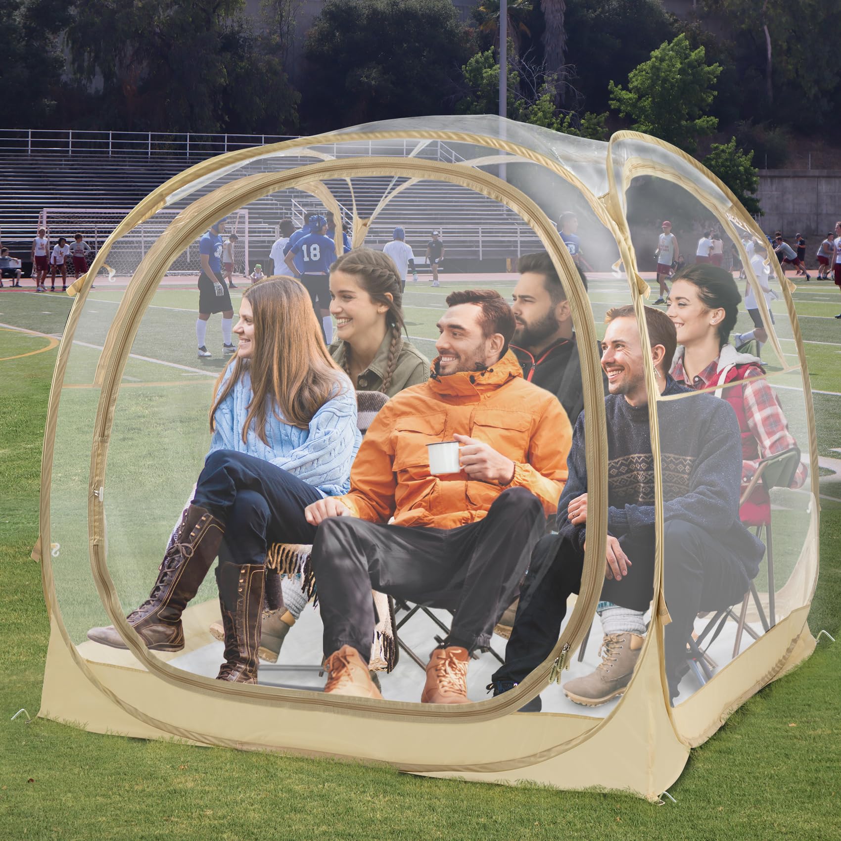 EighteenTek All-Weather Instant Pop-Up Sports Tent with Sealed Floor - Waterproof Clear Bubble Shelter for Camping, Fishing & Outdoor Events - Perfect for Rain Protection at Sports Games, Beach Days & Backyard Parties