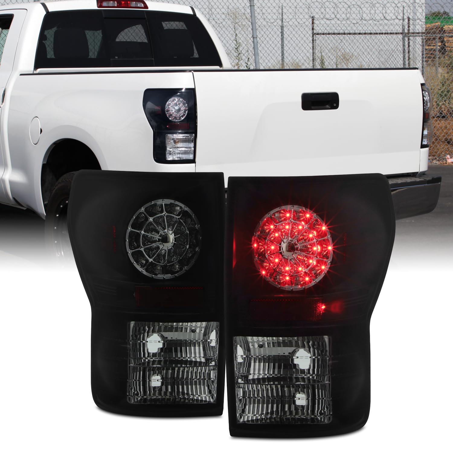 AKKON Black Smoke LED Tail Lights Brake Lamps Replacement Pair for 2007-2013 Toyota Tundra Pickup Truck - Enhanced Visibility & Style for Night Driving & Off-Road Adventures