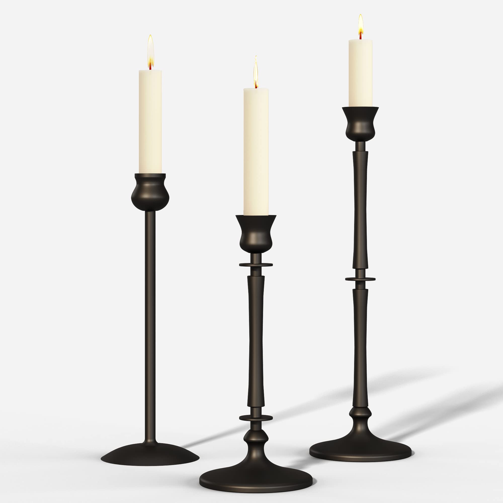 Matte Black Metal Taper Candle Holders Set of 3 for Home Decor