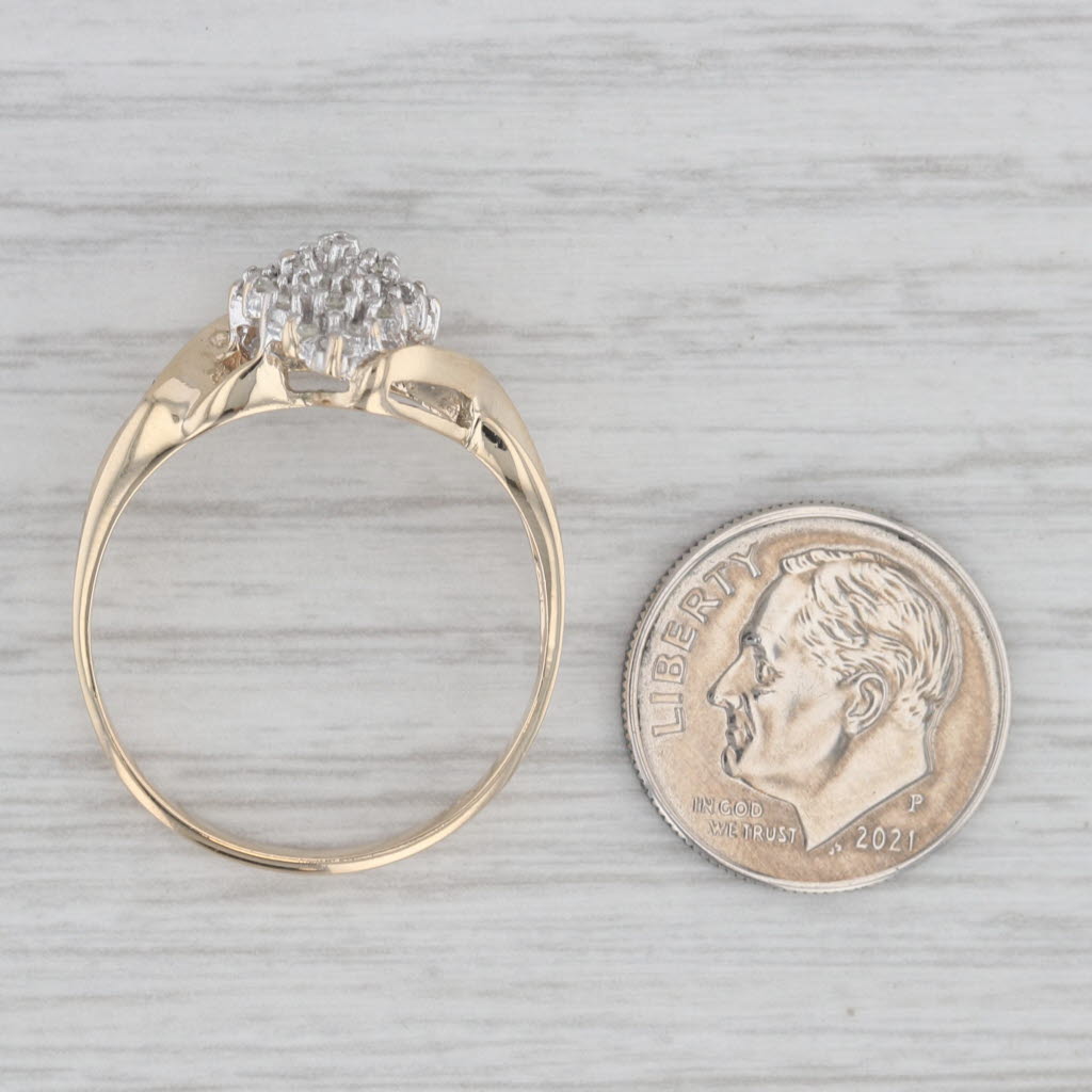 0.25ctw Diamond Cluster Bypass Ring in 10k Yellow Gold - Size 11.25 | Elegant Wedding Band, Anniversary Gift for Her, Everyday Luxury Jewelry