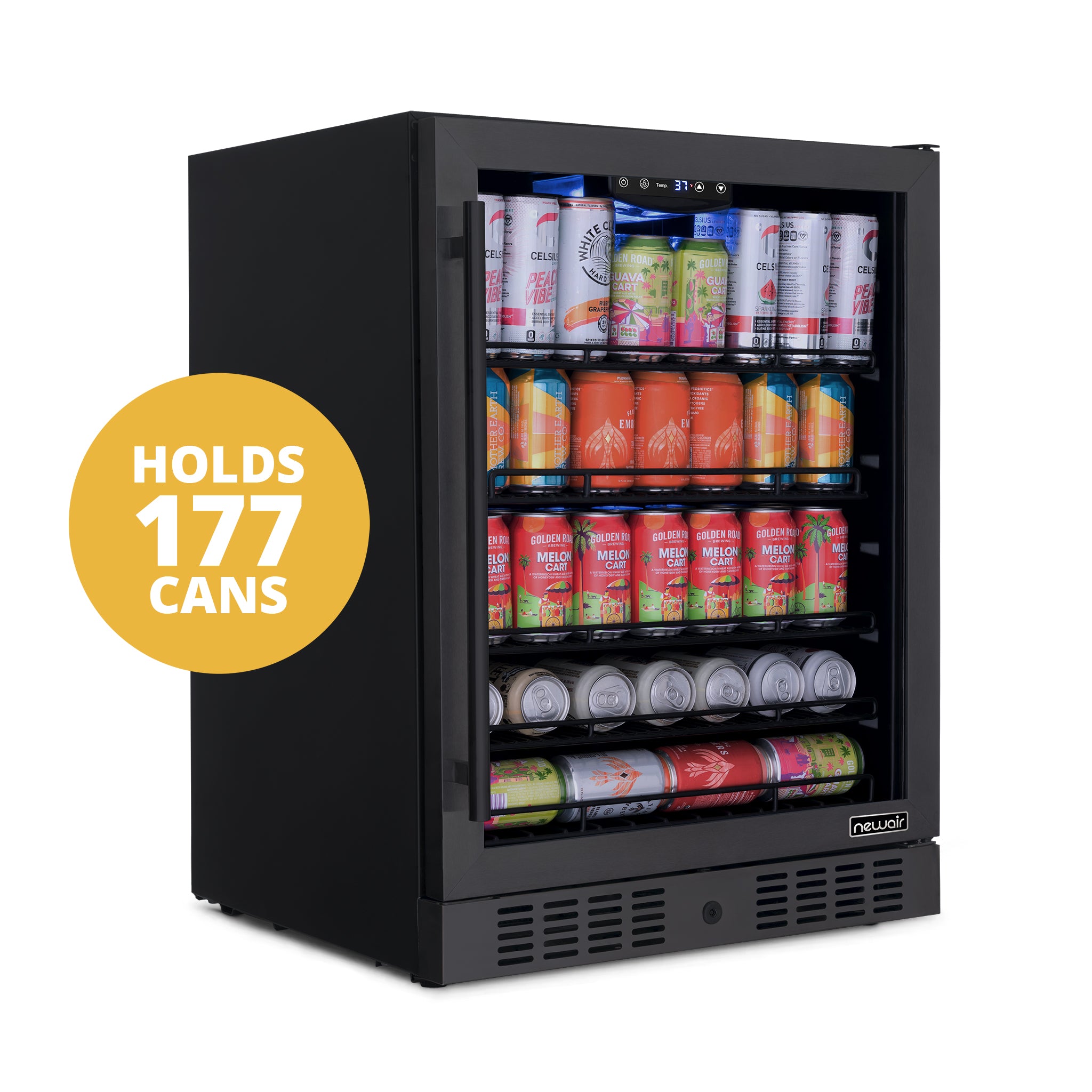 Newair® 177 Can Built-In or Freestanding Black Beverage Refrigerator - Perfect for Home Bars, Office, and Party Drink Storage