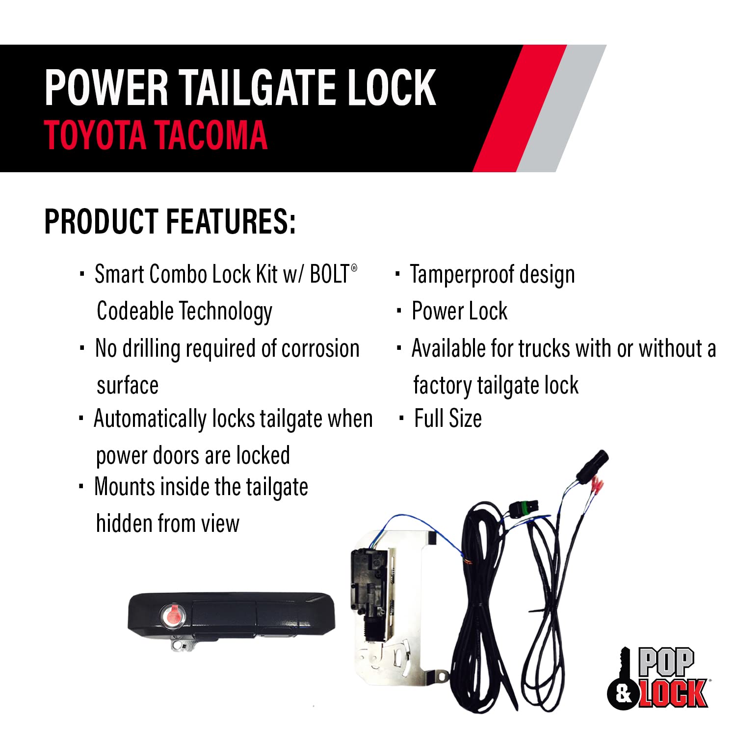 Pop & Lock PL85413 Black Sand Pearl Power Tailgate Lock with Bolt Codeable Technology for Toyota Tacoma - Smart Keyless Entry & Anti-Theft Security - Perfect for Truck Bed Protection & Off-Road Adventures