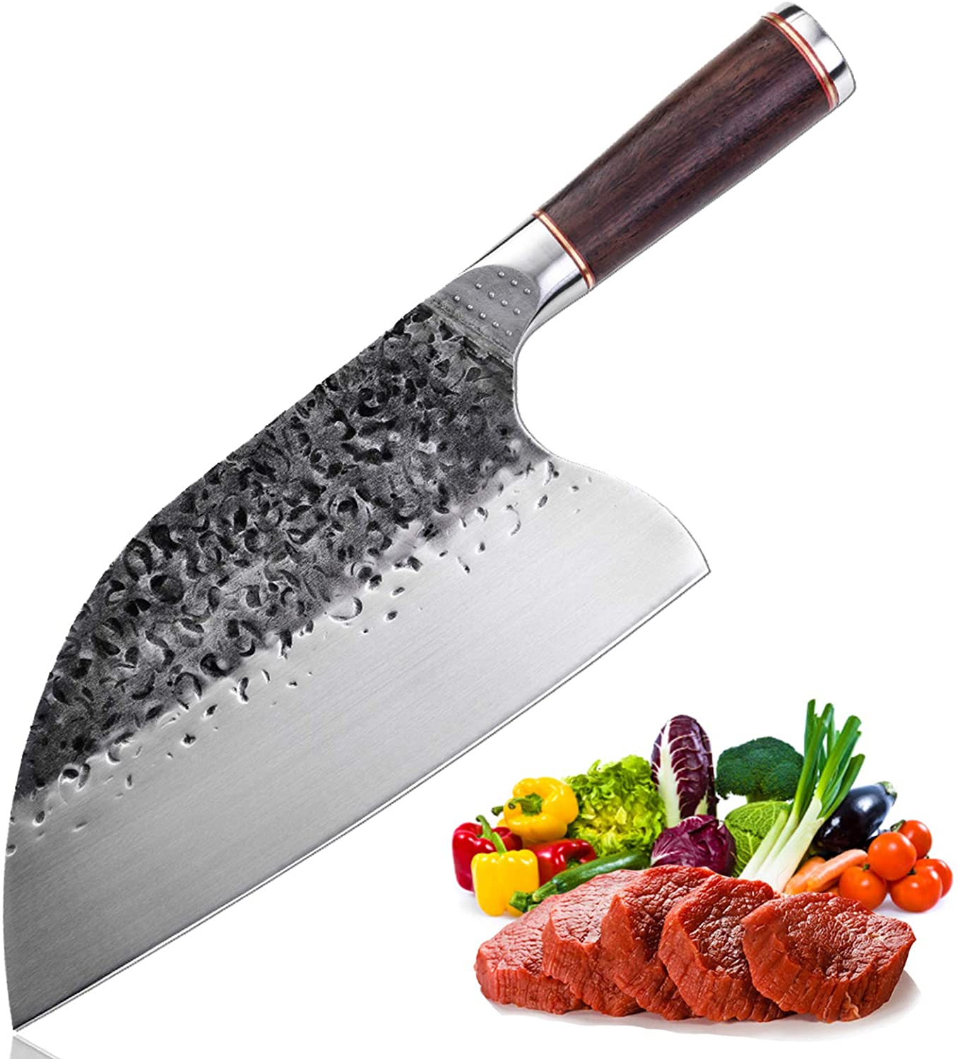 Premium Serbian Chef Knife - High Carbon Steel Meat Cleaver & Butcher Knife | Full Tang Kitchen Knife for Chopping Vegetables & Meat | Professional Cooking, BBQ & Home Kitchen Use