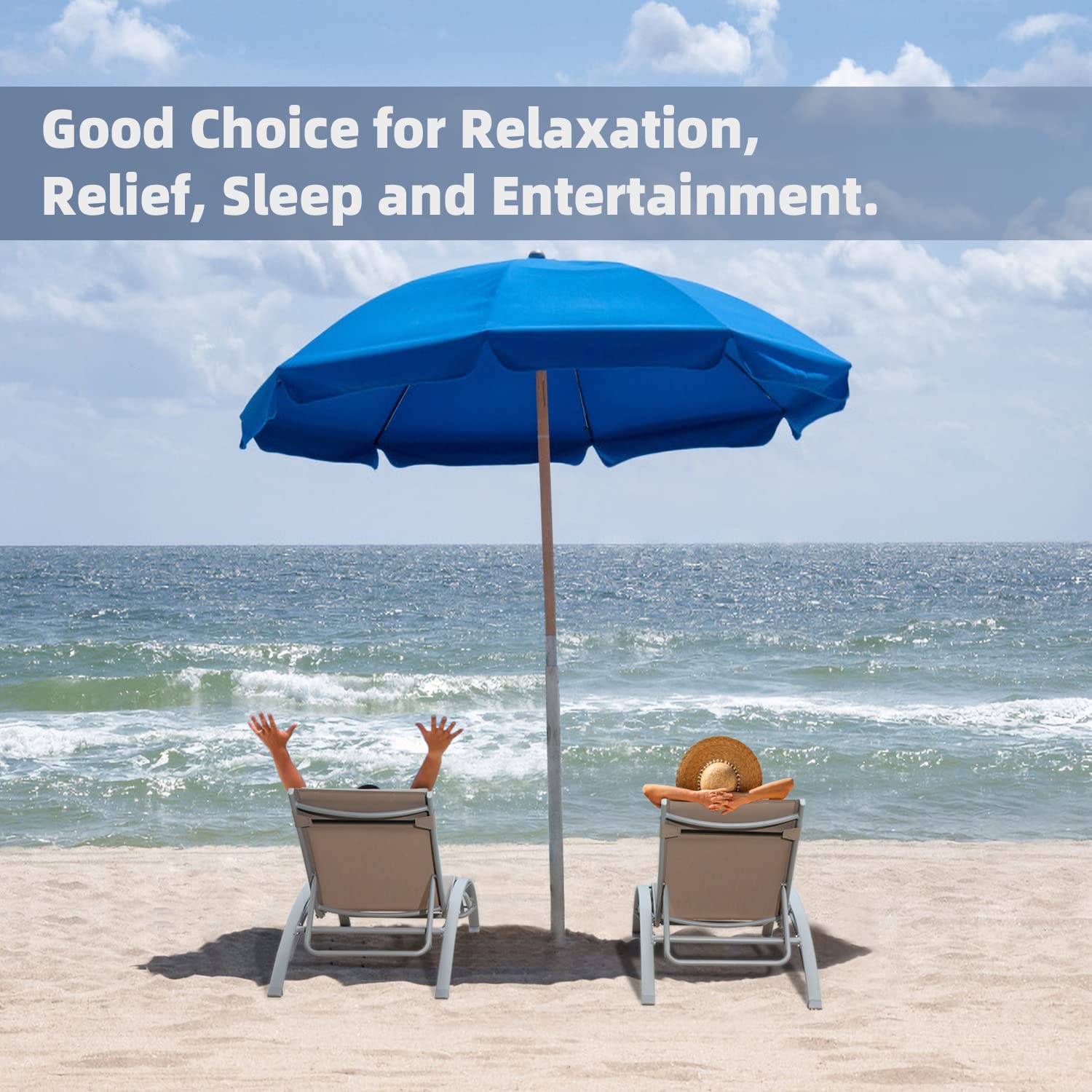 Domi 2-Piece Aluminum Adjustable Lounge Chair Set – 5-Position Outdoor Chaise for Poolside, Garden, Beach, Camping & Backyard (Khaki) – Perfect for Sunbathing, Relaxing & Outdoor Lounging