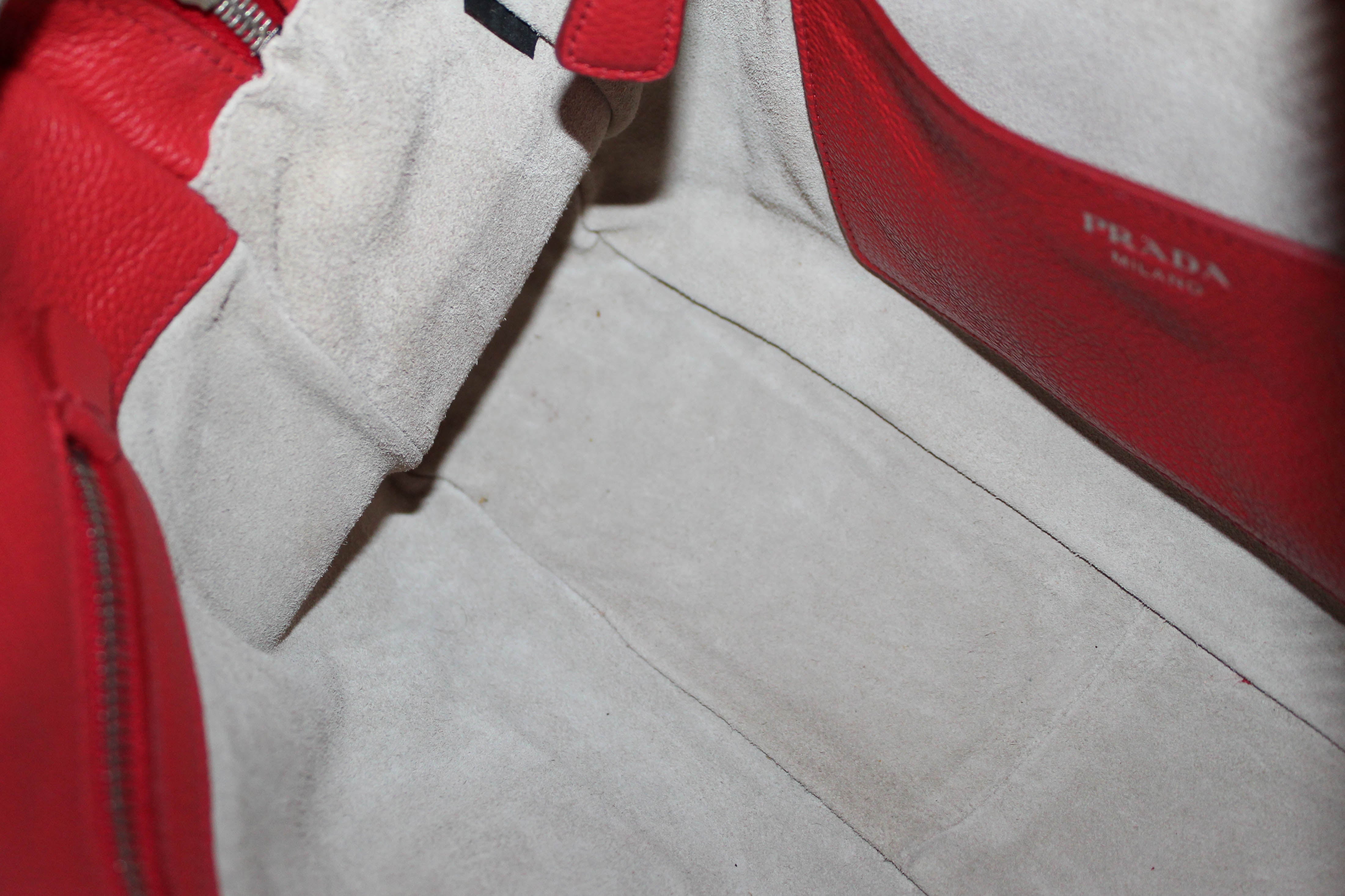 Authentic Prada Orange Red Pebbled Leather Shoulder Bag for Women - Luxury Designer Handbag for Work, Travel & Evening Out