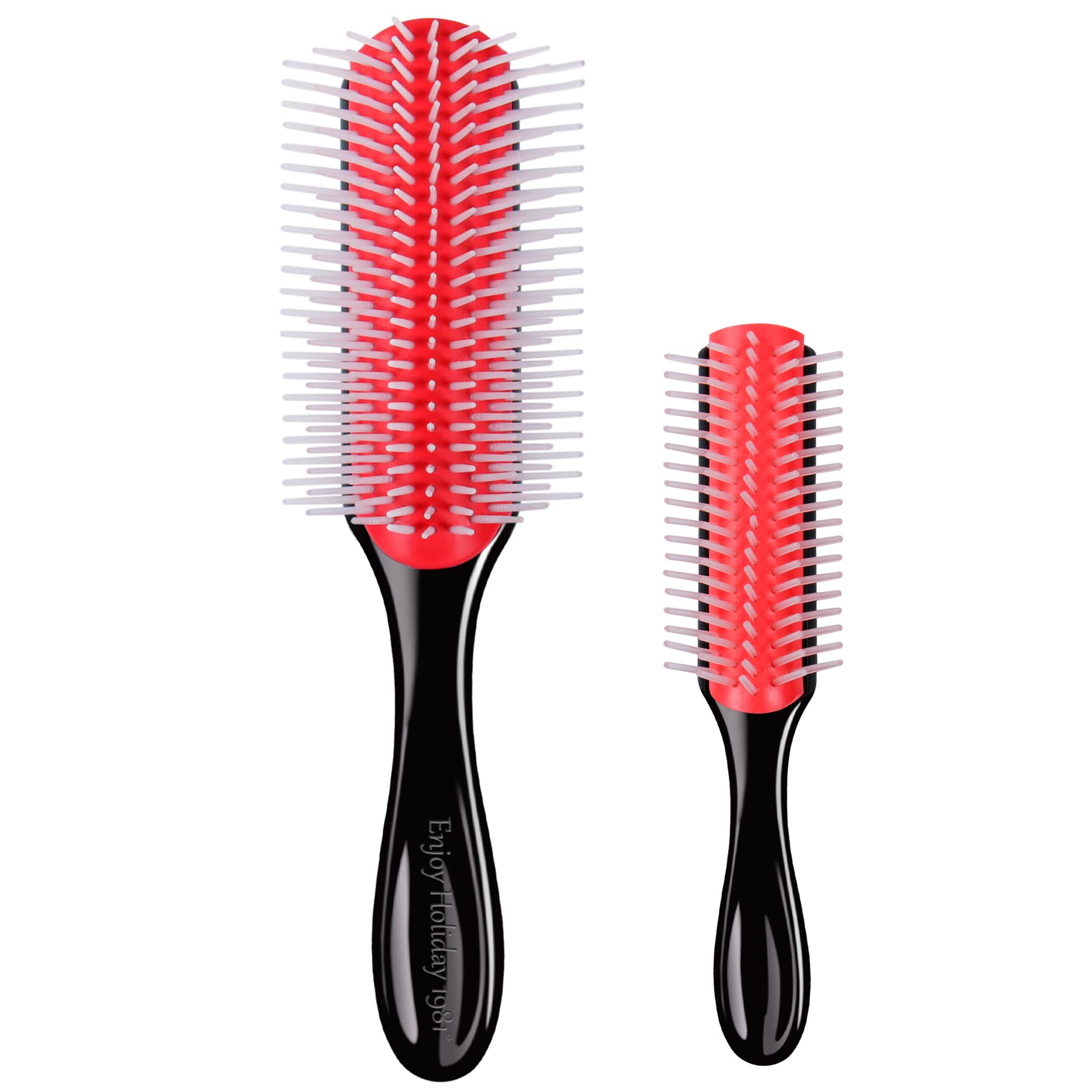 2 Pack Hair Brush for Women & Men - 9 Row & 5 Row Styling Brushes for Curly, Wet or Dry Natural Thick Hair - Detangling, Blowout Styling, Curl Defining & Travel Friendly Black Hairbrush - Perfect for Home, Salon & On-the-Go Hair Care