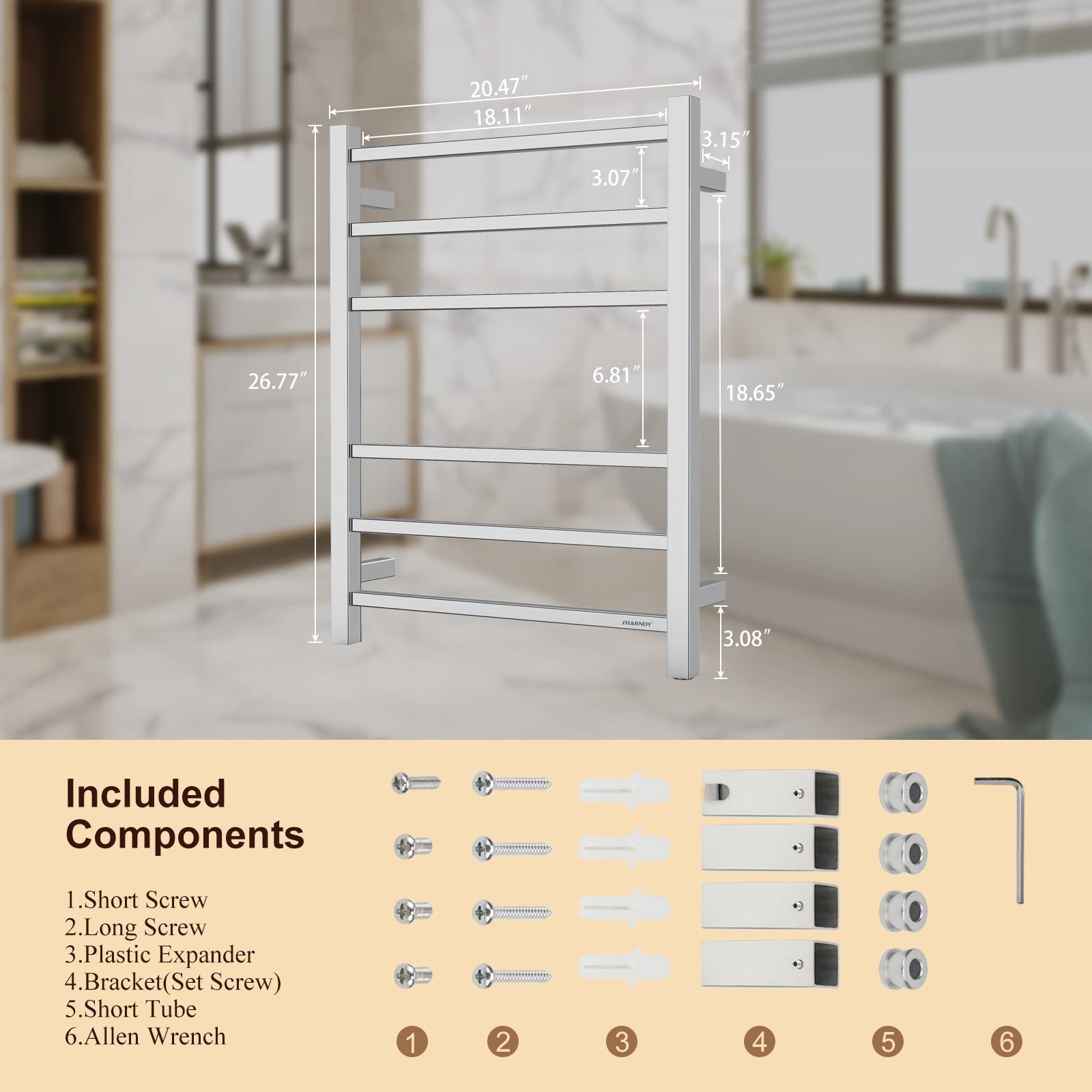 Polished Chrome Electric Towel Warmer - Wall Mounted Bathroom Heated Towel Rack, 6-Bar Stainless Steel Drying Rack (26.77x20.47x4.13 inches, 68W, Model ETW13C) - Perfect for Spa-Like Bathroom Luxury & Cozy Towel Warming