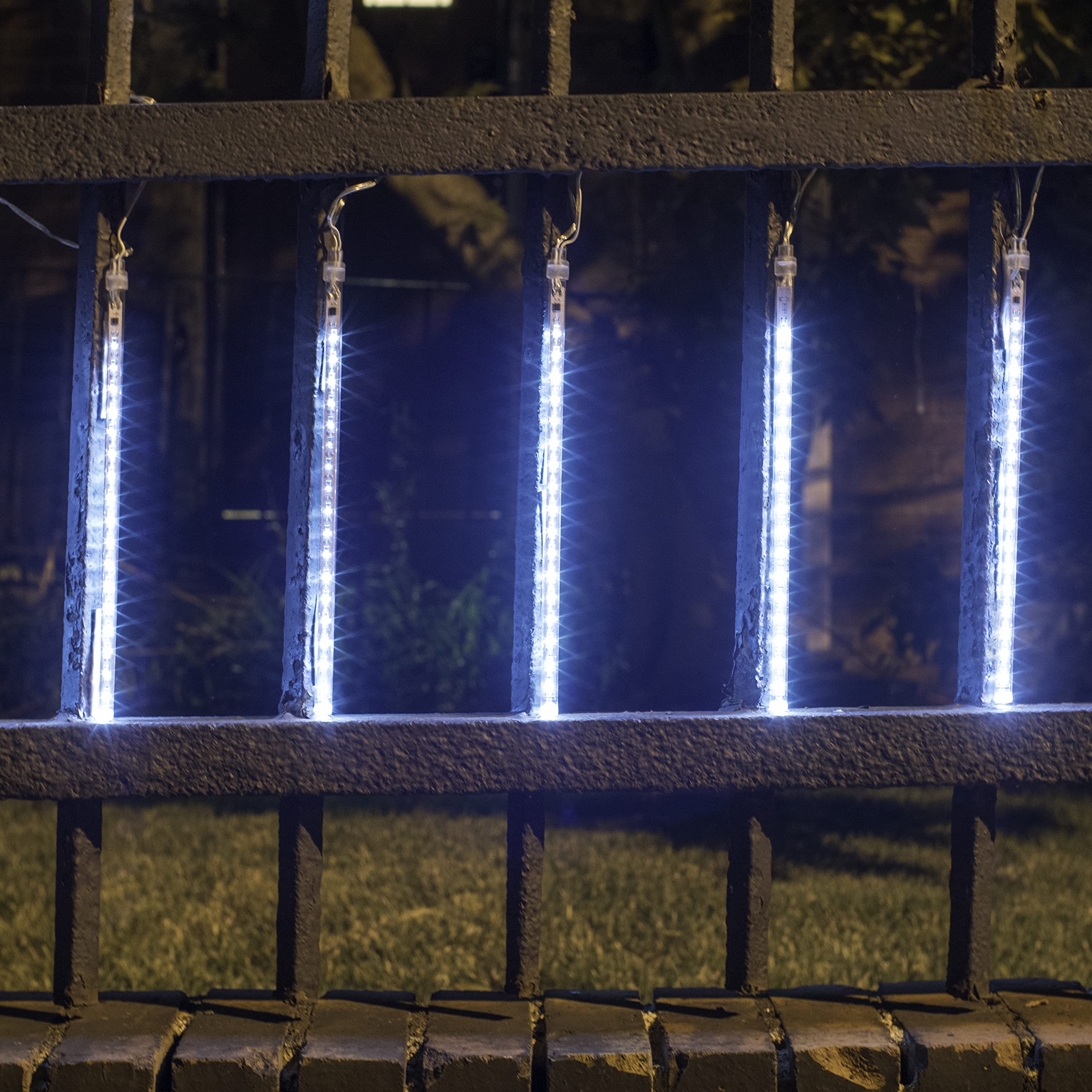 LumaBase Solar Powered LED Meteor Lights - 8 White Light Tubes for Outdoor Garden, Patio, Yard & Landscape Decoration | Weatherproof & Energy Efficient
