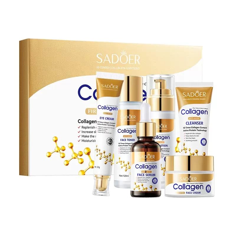Collagen Skincare Gift Set - 6 Piece Anti-Aging Face Care Kit with Eye Cream, Toner, Serum, Cleanser & Moisturizer | Perfect for Wrinkles, Dark Circles & Dry Skin | Daily Skincare Routine & Gift Idea