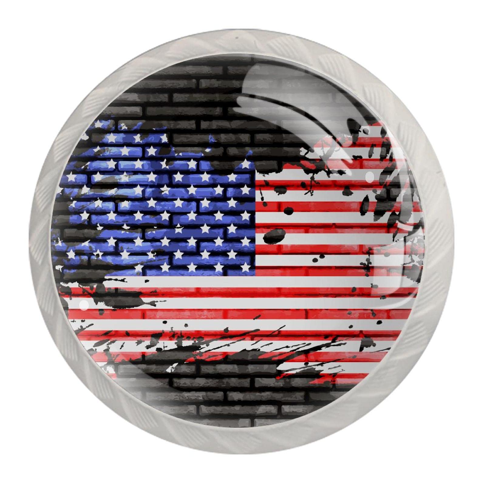 American Flag Glass Cabinet Knobs 4-Pack for Kitchen & Drawers