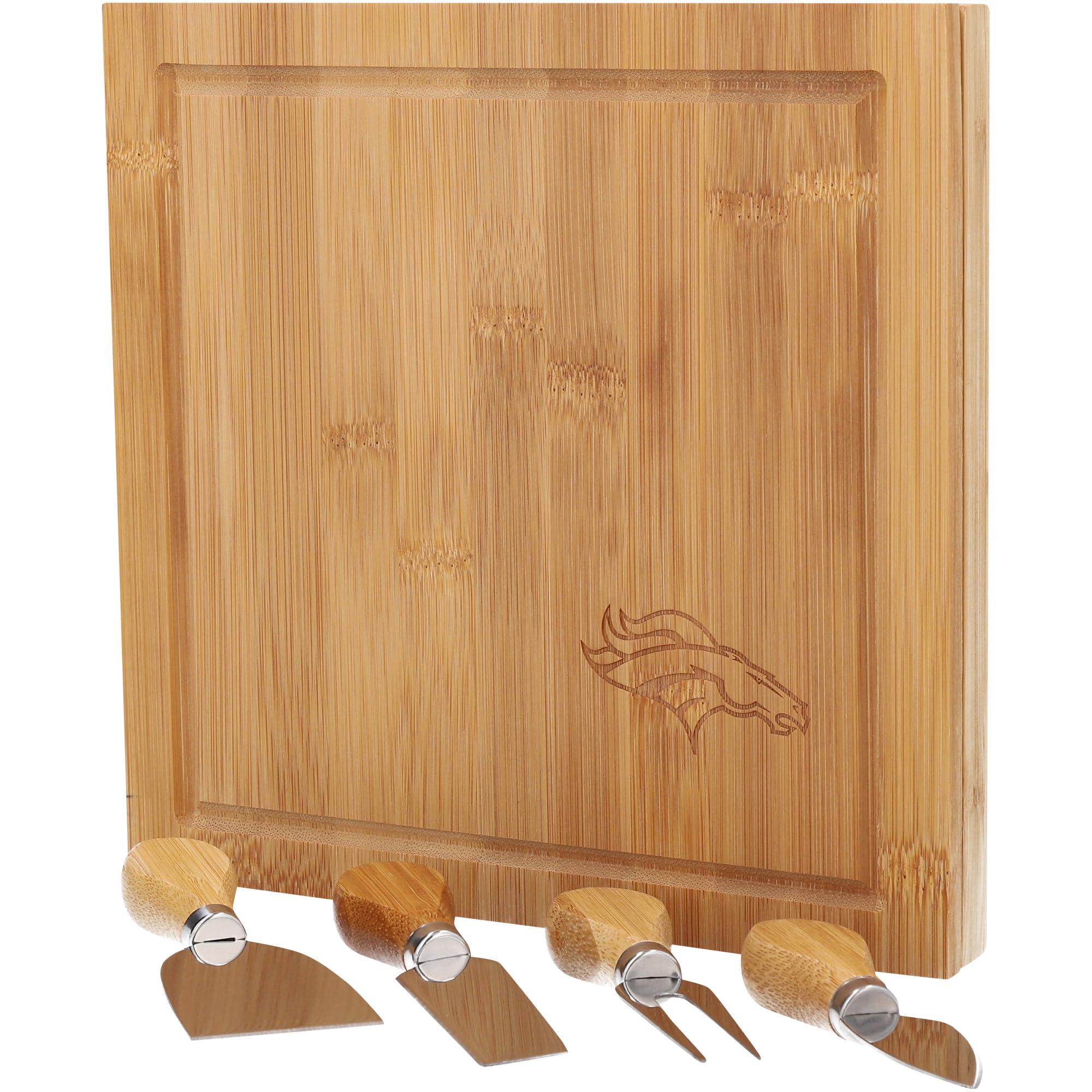 Denver Broncos Bamboo Cutting Board & Serving Tray Set with Utensils - Perfect for Game Day Snacks, Charcuterie, and Party Entertaining