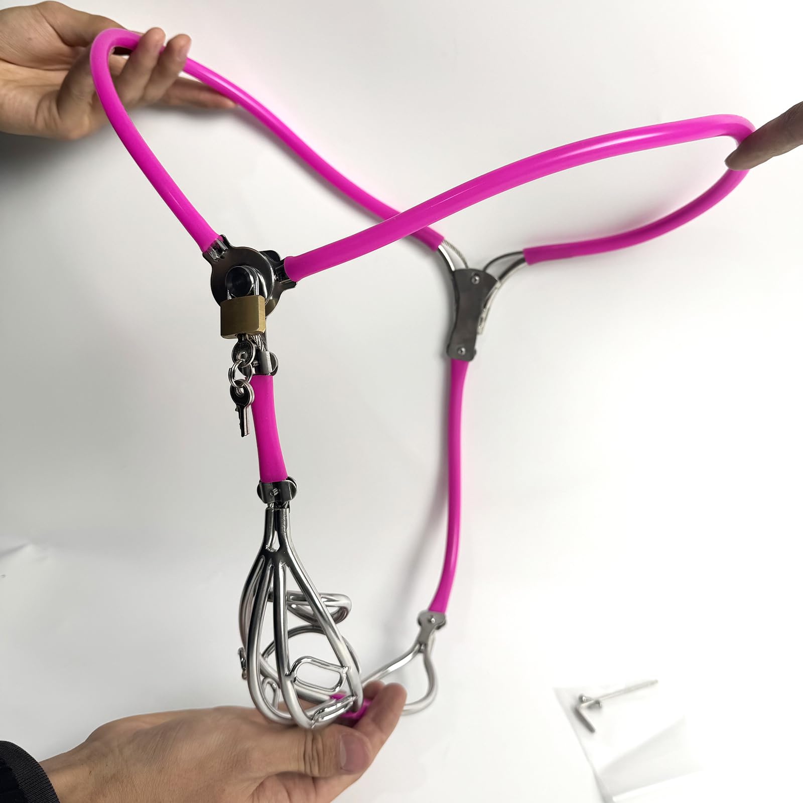 Stainless Steel Male Chastity Belt Cage - Adjustable Hollow Bondage Underwear with Hole for BDSM & Lock Play (Pink, 60-90cm) | Discreet Wear Under Clothes for Everyday Use & Adult Play