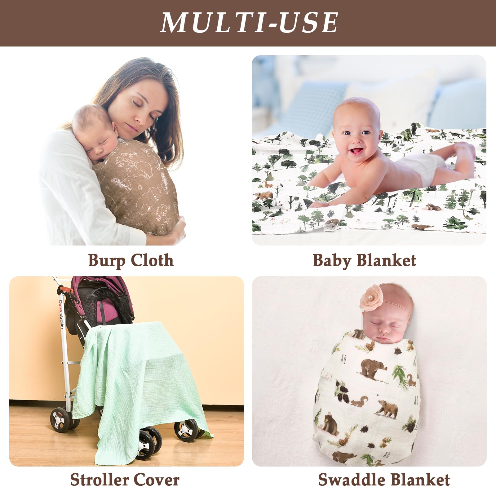 David's Kids 4-Pack Baby Muslin Swaddle Blankets - 100% Cotton Ultra Soft Breathable Receiving Blankets for Newborn Boys & Girls (47