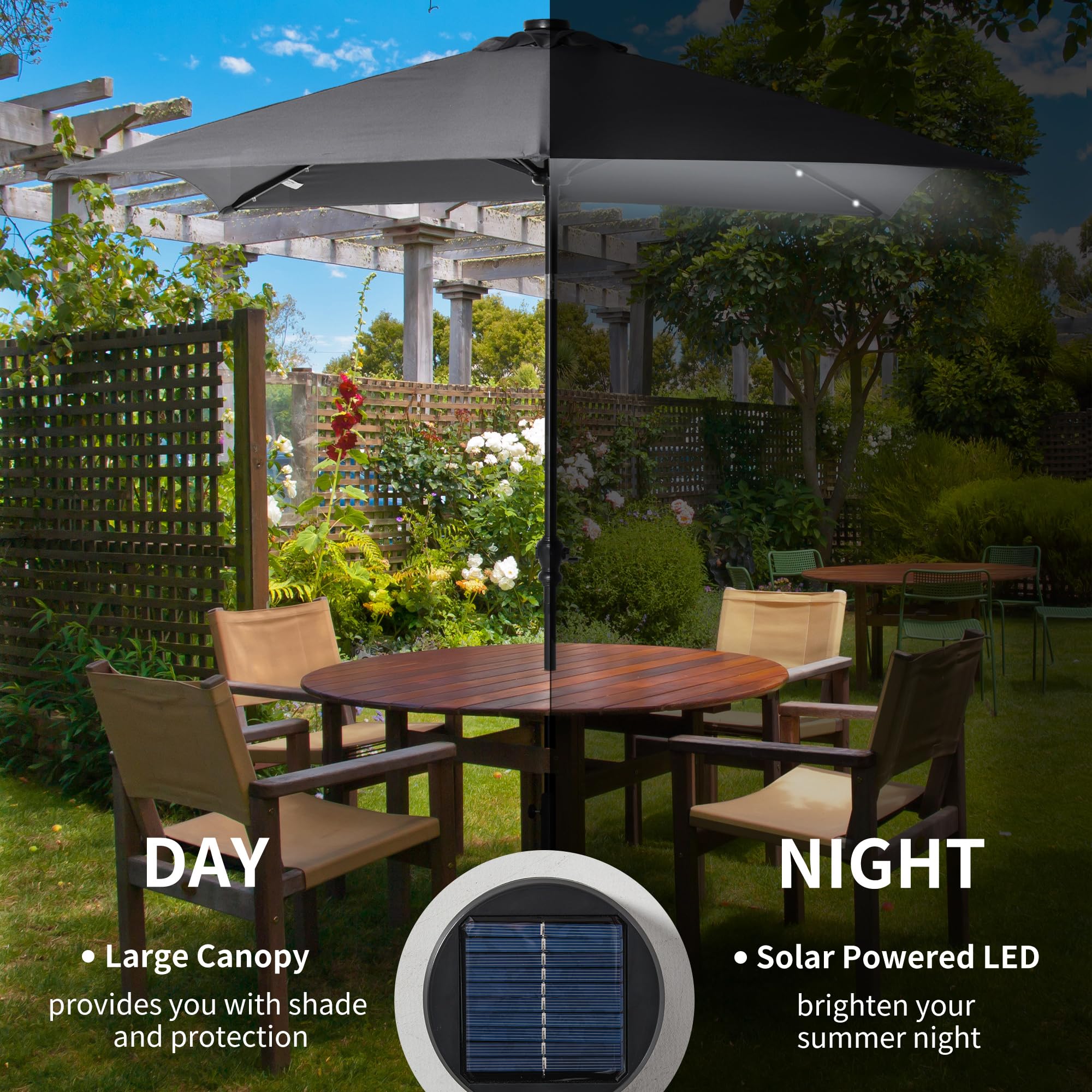 Outsunny 9' x 7' Solar LED Patio Umbrella with Tilt & Crank - Waterproof Outdoor Market Umbrella for Garden, Deck, Backyard, Pool, Beach - Perfect for Dining, Lounging, and Outdoor Entertaining
