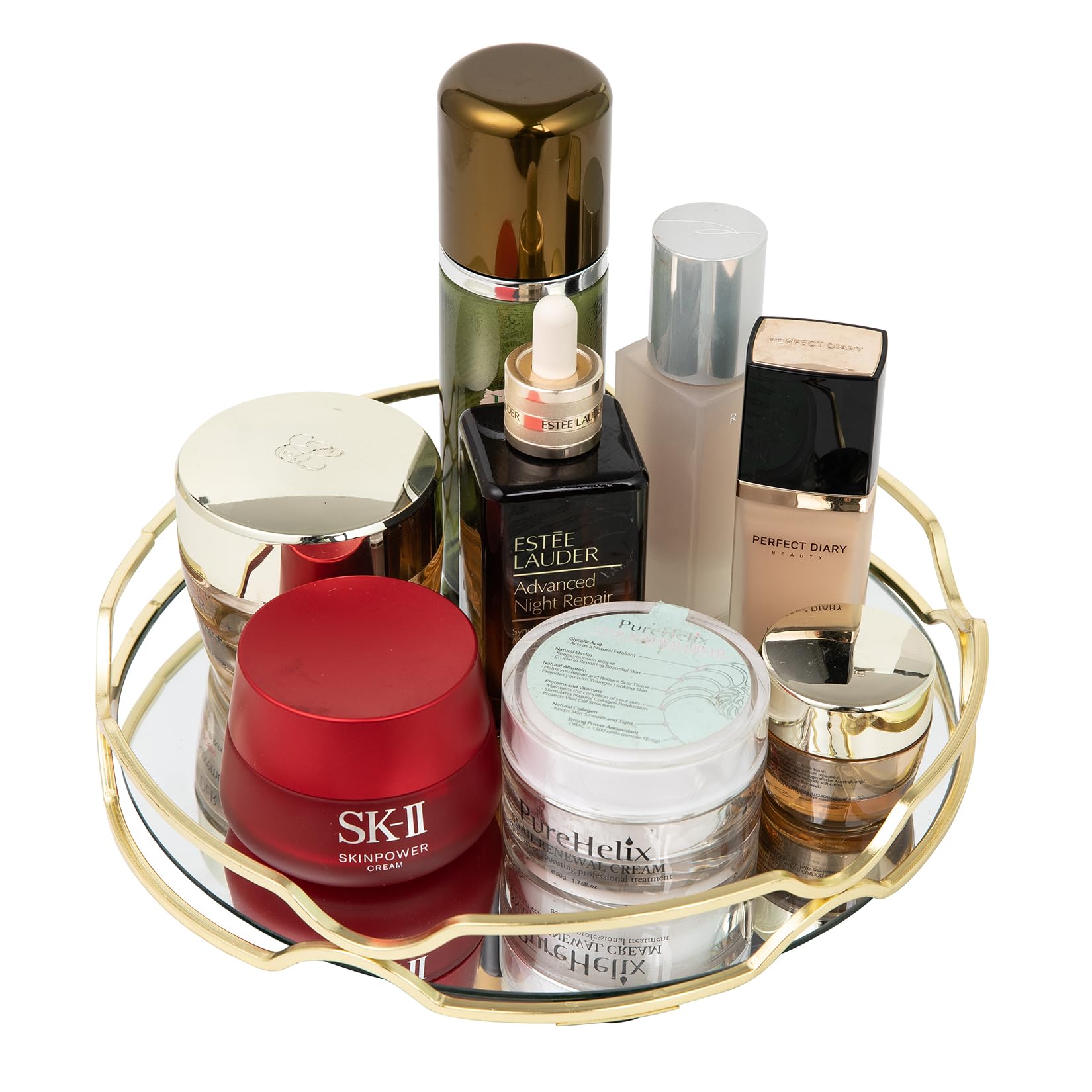 Round Gold Vanity Tray - 9.9 Inch Decorative Mirror Glass Cosmetic Organizer for Jewelry, Perfume & Trinkets | Perfect for Bathroom, Dresser, Kitchen & Living Room Storage | Ideal Gift for Christmas, Valentine's Day & Home Decor