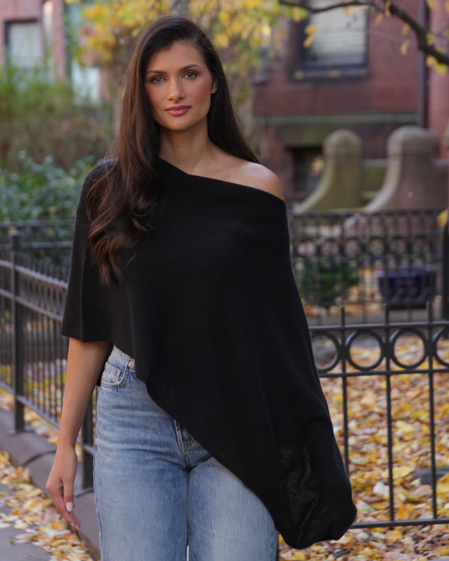 Luxury 100% Cashmere Poncho Dress Topper by CLAUDIA NICHOLE | Soft, Lightweight & Warm Women's Fashion Wrap | Perfect for Fall, Winter & Holiday Gifts | Office, Party & Travel Essential