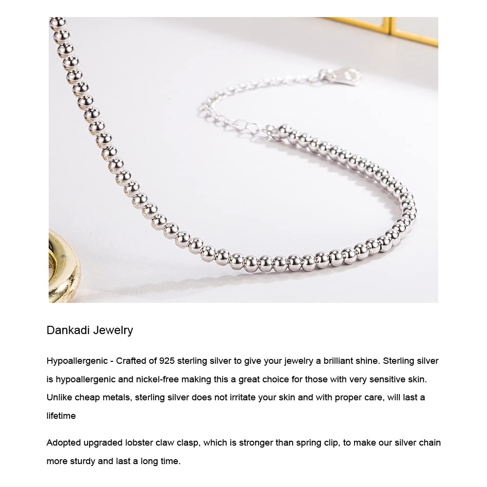 925 Sterling Silver 3MM Ball Bead Chain Anklet Bracelet for Women - Adjustable Dainty Ankle Jewelry - Perfect for Beach, Summer Outfits & Everyday Wear