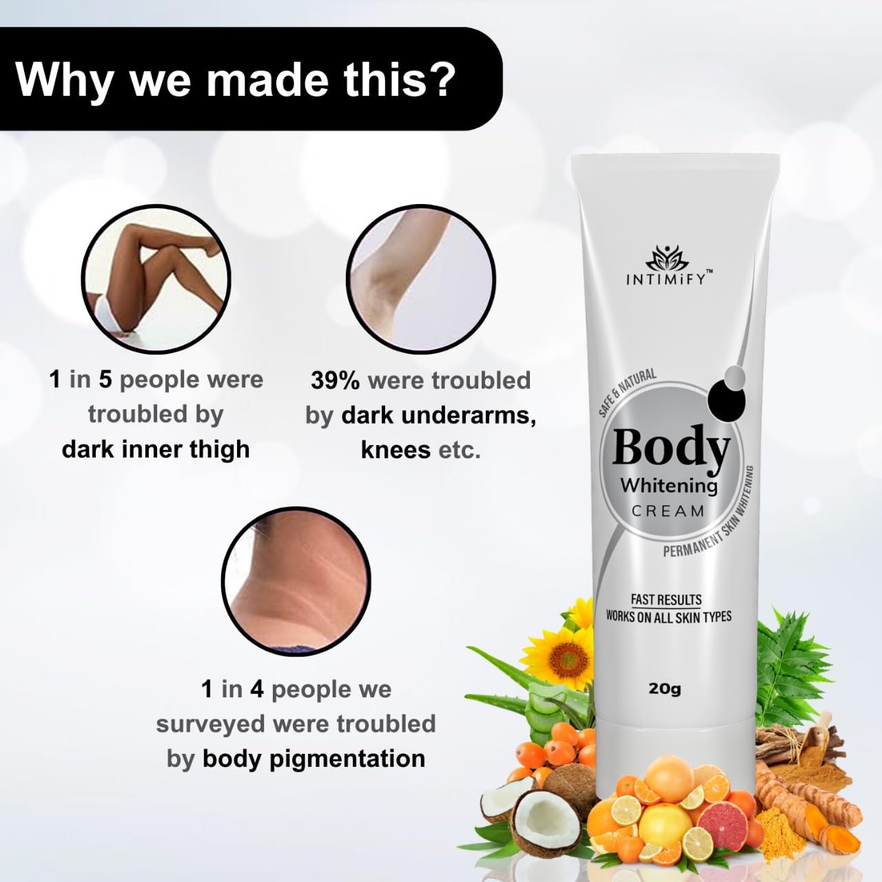 INTIMIFY Skin Whitening Body Lotion for Women with Kojic Acid & Glutathione - 20g Brightening Cream for Even Skin Tone | Perfect for Daily Moisturizing & Dark Spot Correction