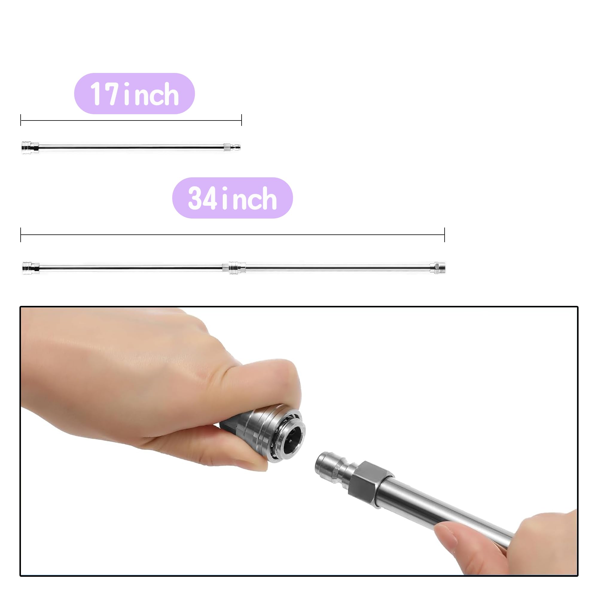 Hourleey 2 Pack 17 Inch Pressure Washer Wand - Heavy Duty Stainless Steel Body & 1/4