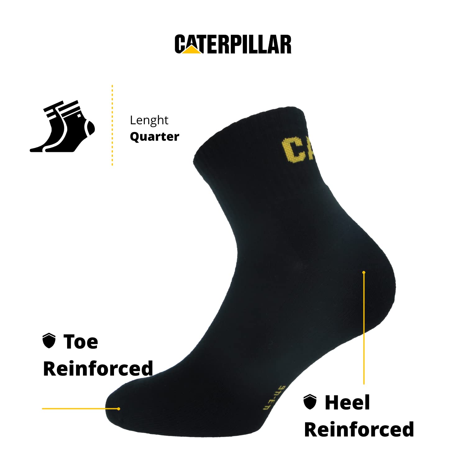 **Caterpillar Men's Work Socks 6-Pack - Reinforced Toe & Heel, Ankle Height, Breathable Cotton Socks for Construction, Hiking & Outdoor Work**