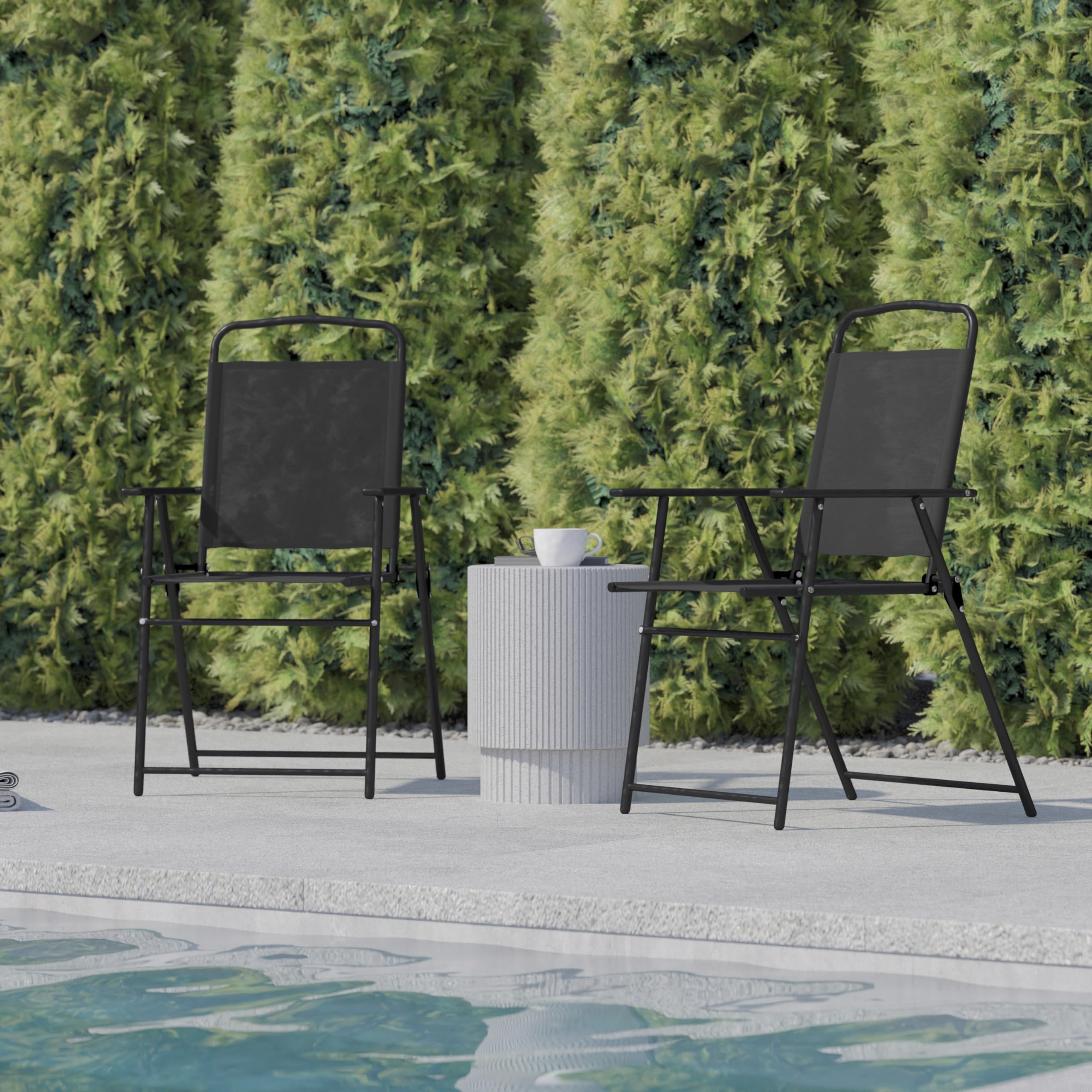 Folding Patio Sling Chairs - Set of 4 Outdoor Textilene Lawn Chairs with Armrests, Durable & Comfortable for Backyard, Poolside, Garden, and Patio Relaxation