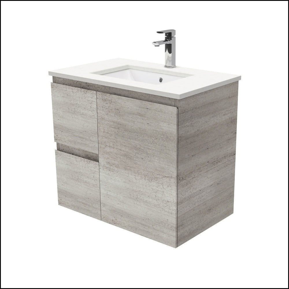 Fienza Crystal Pure SC75XL 750mm Undermount Stone Top Vanity Unit with Left Drawers - Modern Wall-Mounted Bathroom Sink for Industrial Style Homes & Luxury Apartments