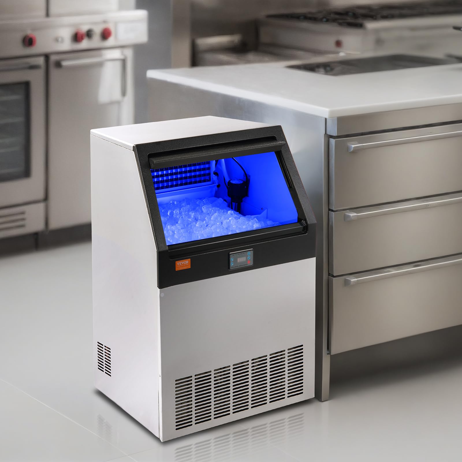 VEVOR Commercial Ice Maker Machine 265LBS/24H with 80LBS Storage - Fast 12-15 Minute Ice Production (90 Cubes) - Perfect for Bars, Restaurants, Home & Office Use - Countertop Ice Machine for Cocktails, Beverages & Food Display