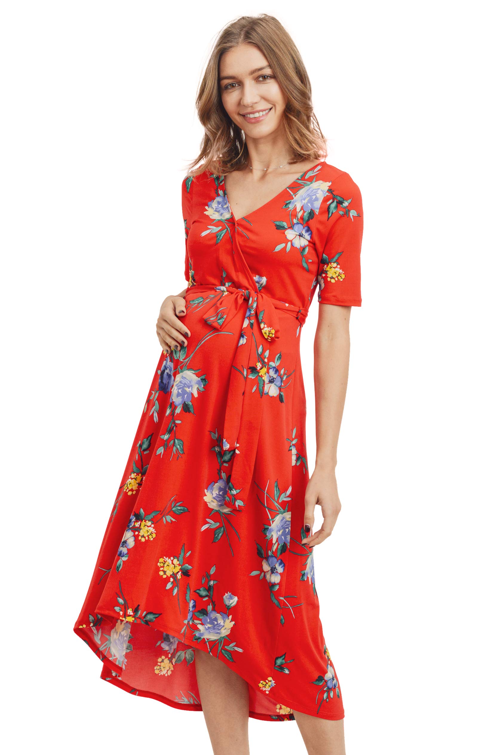 Stylish Women's Maternity Wrap Dress - Mid-Length with Adjustable Waist Belt | Perfect for Pregnancy, Nursing & Special Occasions
