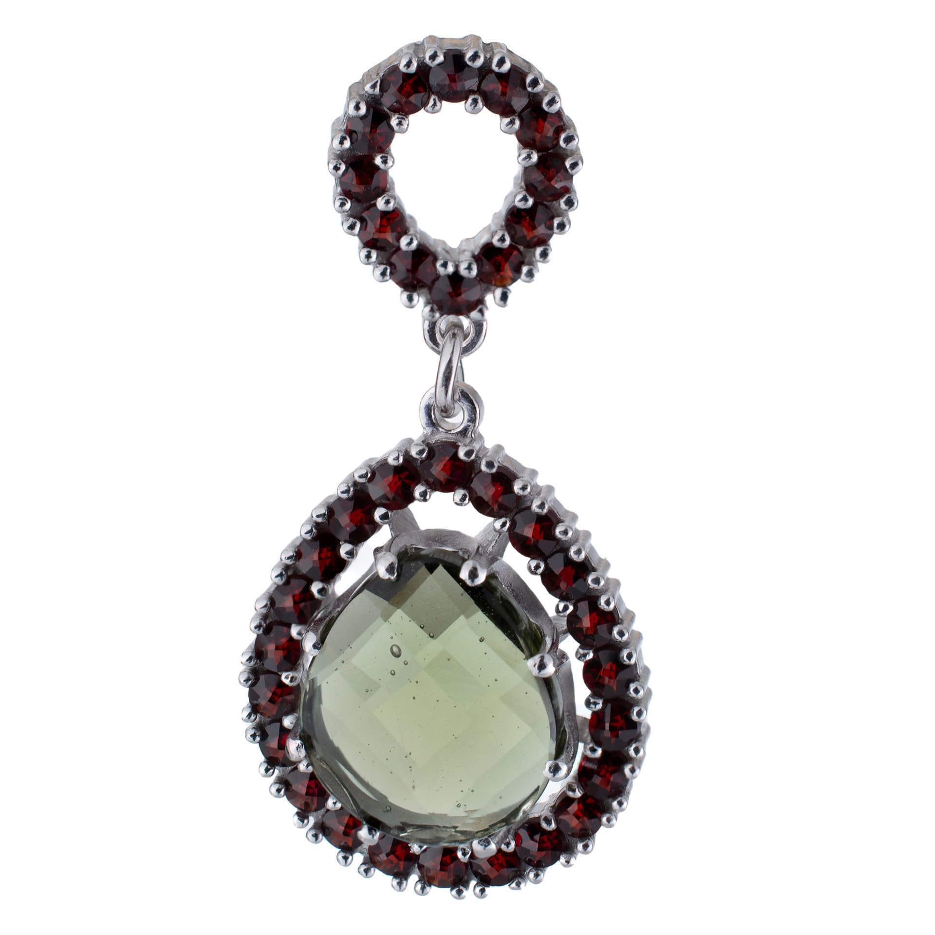 Bohemian Garnet & Moldavite Sterling Silver Pear Pendant Necklace for Women - January Birthstone Jewelry with 925 Silver Chain | Perfect for Gifts, Weddings & Boho Fashion