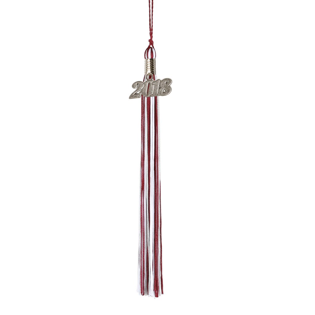 2018 Graduation Tassel with Silver Charm - Burgundy, Silver & White Colors for High School & College Graduation Ceremonies