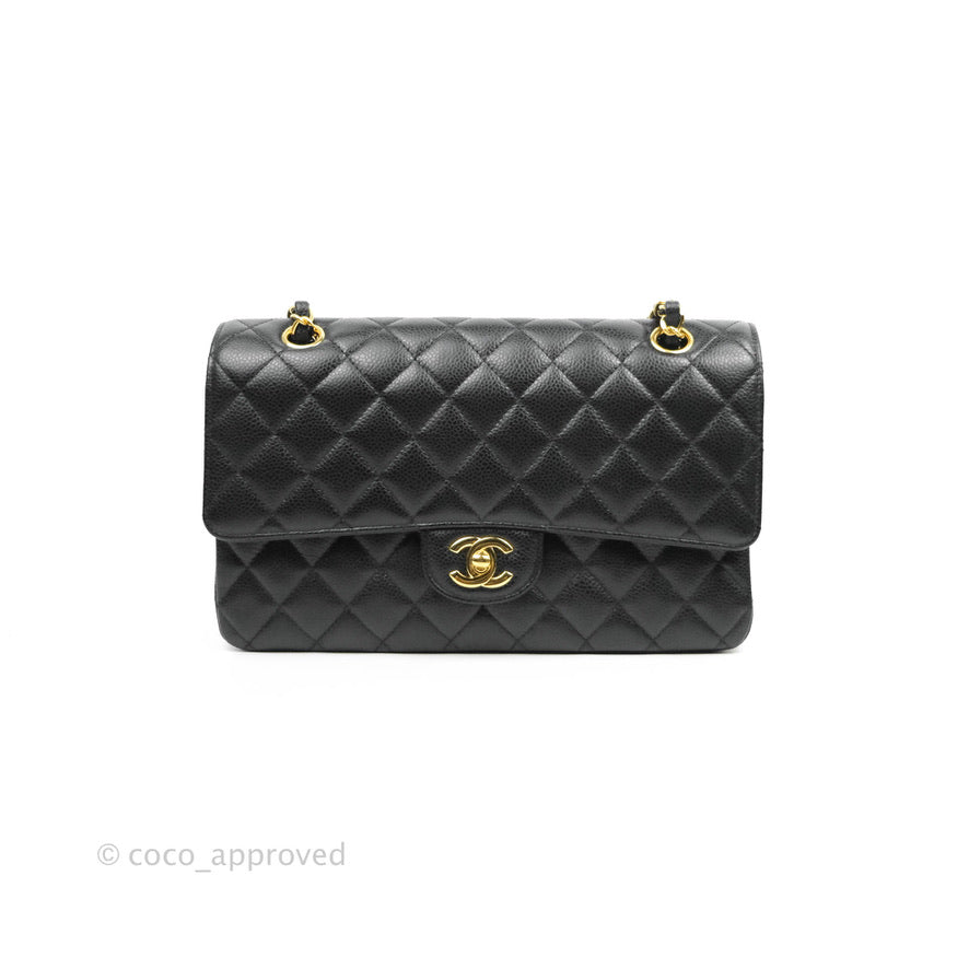Chanel Classic Double Flap M/L Black Caviar Gold Hardware Bag - Luxury Designer Handbag for Women | Perfect for Evening Events, Parties & Special Occasions