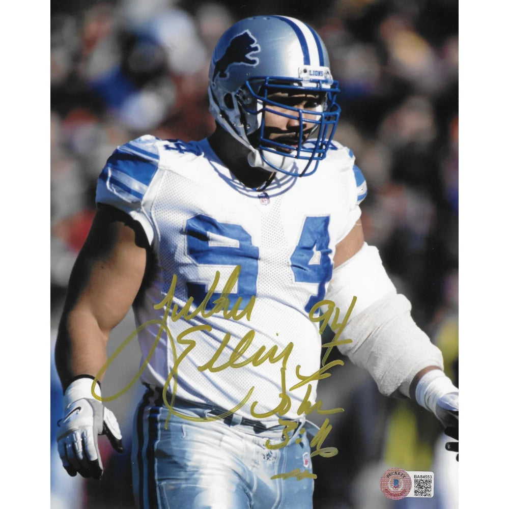 Luther Elliss Autographed 8x10 Photo - Detroit Lions Football Memorabilia with BAS COA - Perfect for Sports Fans, Collectors, and Man Cave Decor
