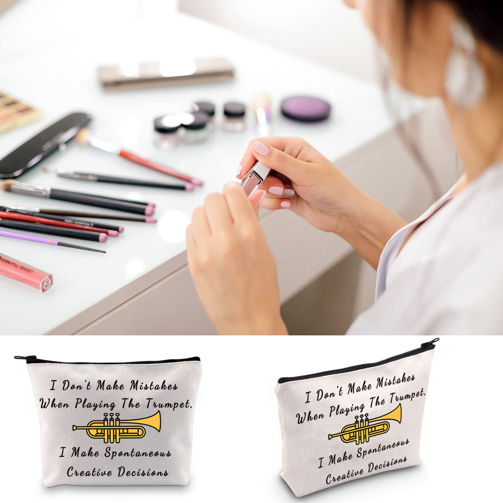 BLUPARK Trumpet Player Gift - Cornet Shaped Cosmetic Bag for Musicians | 'I Don't Make Mistakes When Playing The Trumpet' Design | Perfect Gift for Trumpet Players, Music Teachers & Band Members | Great for Makeup Storage & Music Accessories