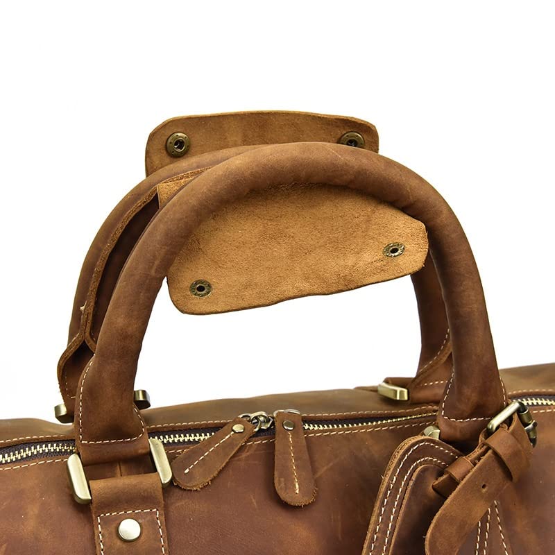 Premium Handmade Leather Duffel Bag - Stylish Carryall Weekender for Travel, Gym & Sports - Durable Overnight Bag for Men & Women (Brown) - Perfect for Business Trips, Weekend Getaways & Workout Sessions