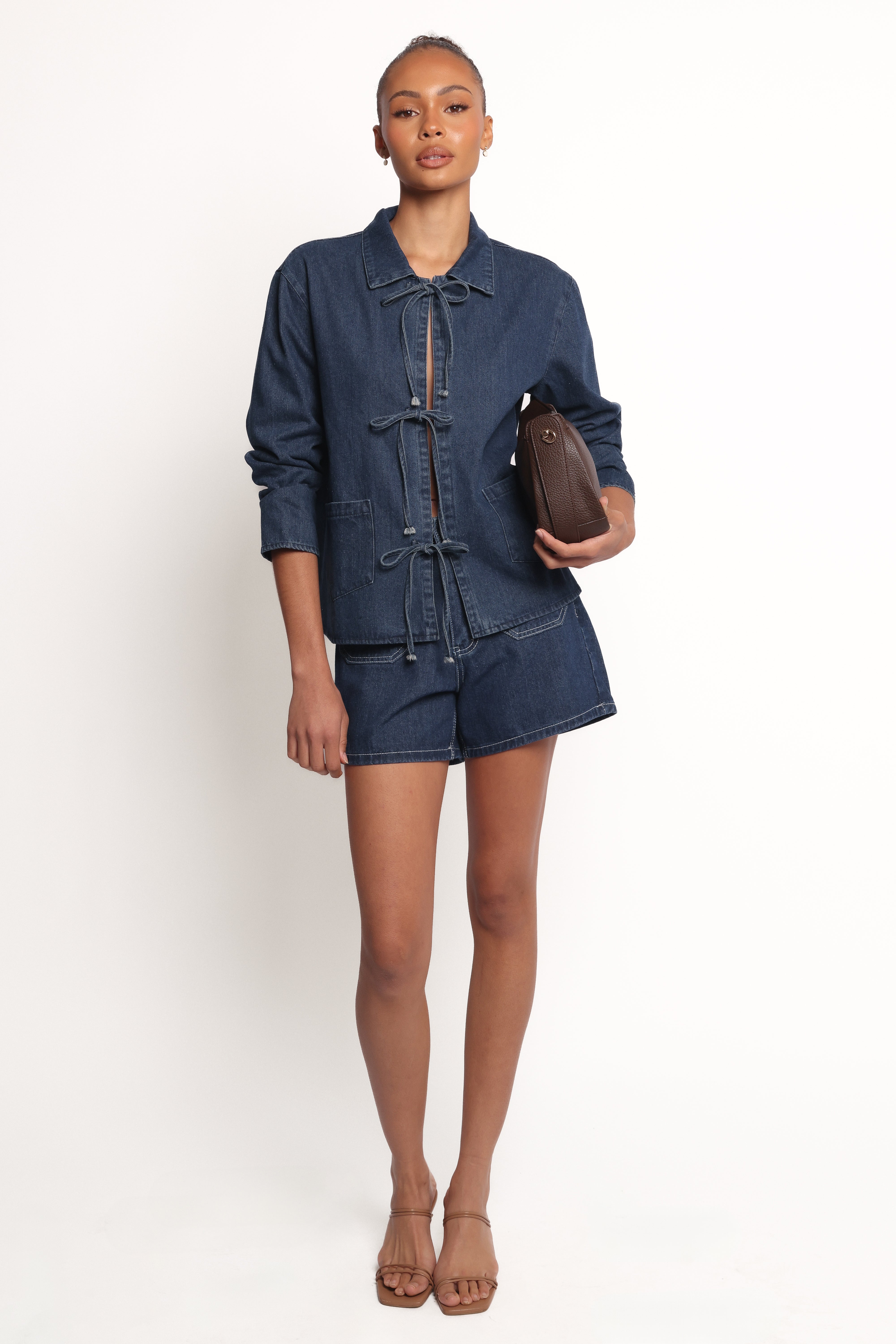Avon Women's Bow Front Denim Shacket Jacket - Stylish Overshirt for Casual Outfits & Layering - Perfect for Fall, Spring & Everyday Wear