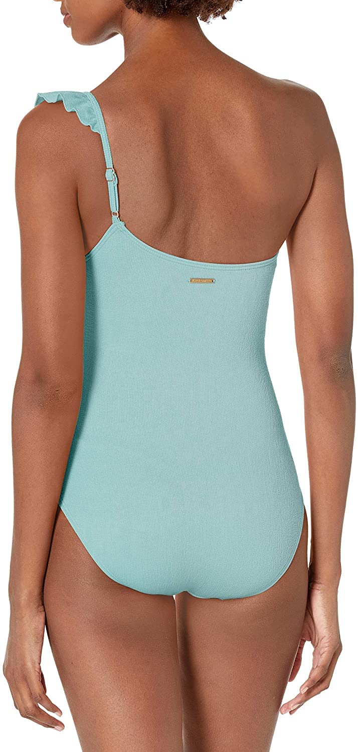 Vince Camuto Women's Ruffle Shoulder One Piece Swimsuit - Sexy Ruffled Monokini for Beach, Pool & Vacation | Plus Size Swimwear for Women
