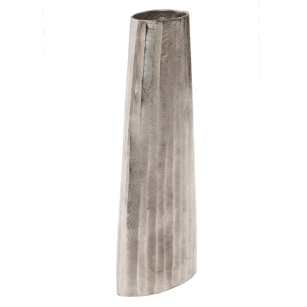 Howard Elliott Chiseled Metal Decorative Flower Vase - Silver Textured Centerpiece for Dining Table, Living Room & Home Decor (8