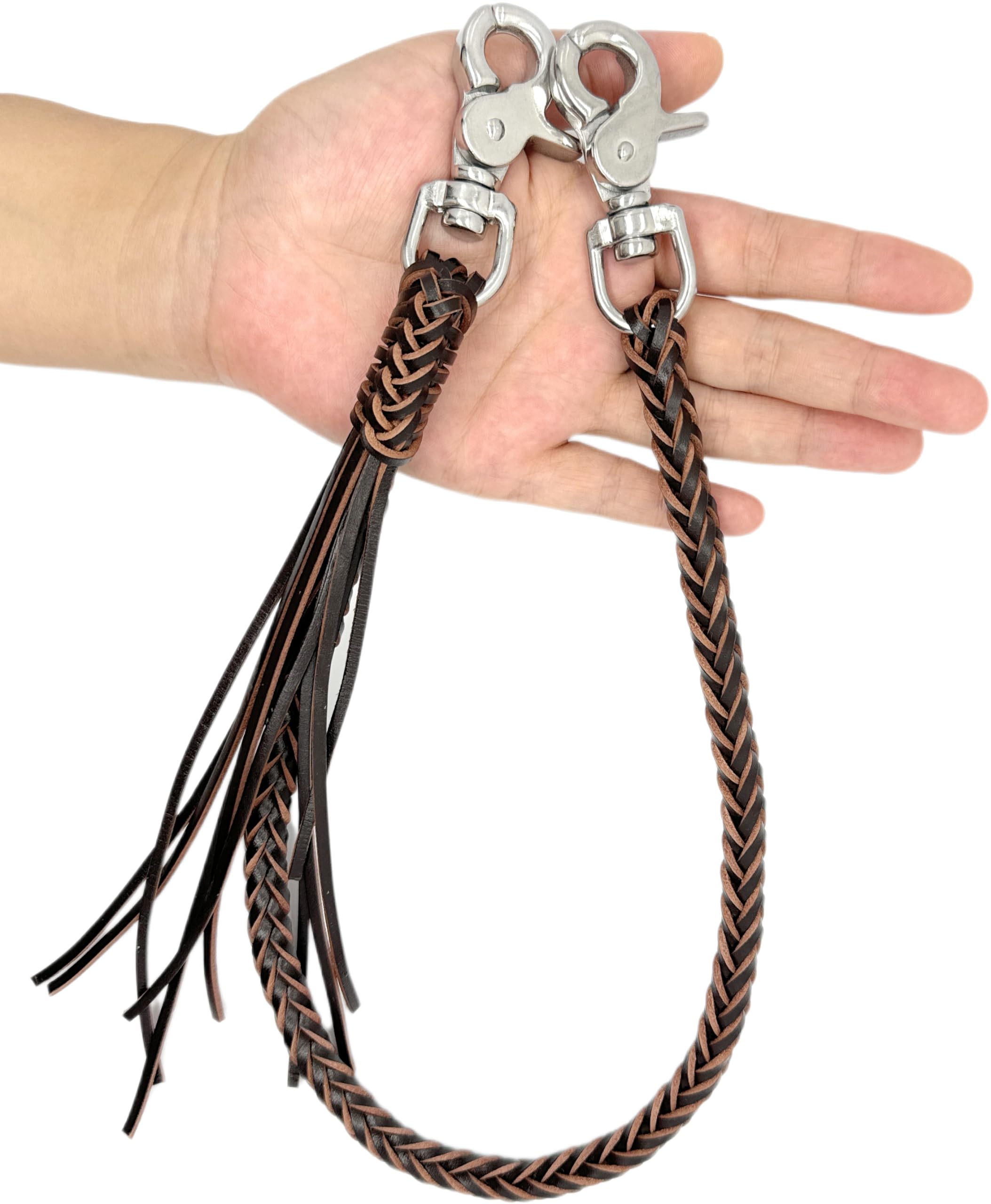 Braided Genuine Leather Wallet Chain with 316 Stainless Steel Swivel Trigger Snaps - Brown | Secure & Stylish Accessory for Men's Wallets, Keys & Everyday Carry (EDC) | Perfect for Bikers, Travelers & Outdoor Enthusiasts
