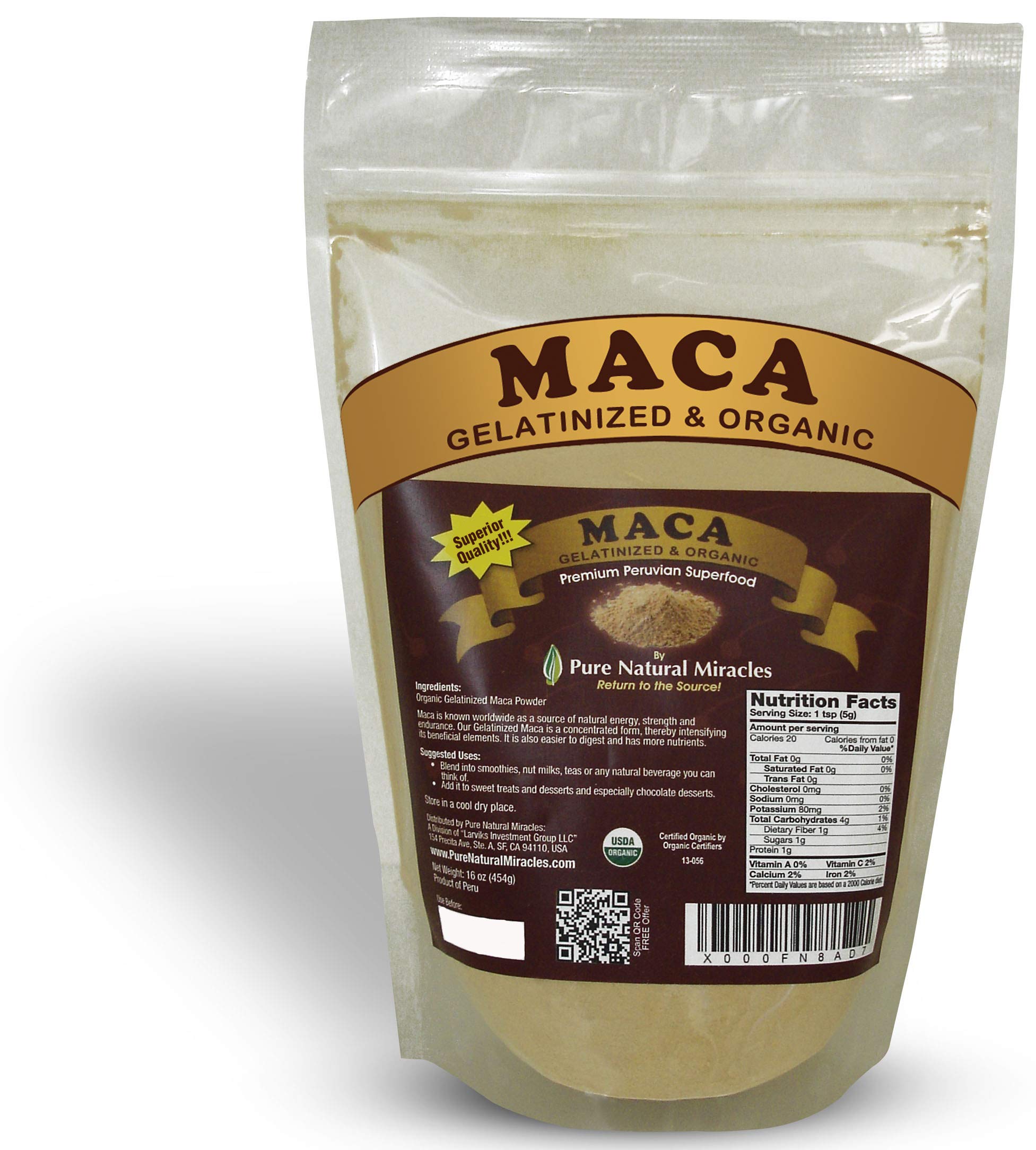 Organic Gelatinized Maca Root Powder - Peruvian Superfood for Energy, Hormonal Balance & Endurance - 100% Pure Maca Powder for Men & Women - 16 oz - Non-GMO, Vegan, Gluten-Free - Perfect for Smoothies, Baking & Natural Energy Boosts