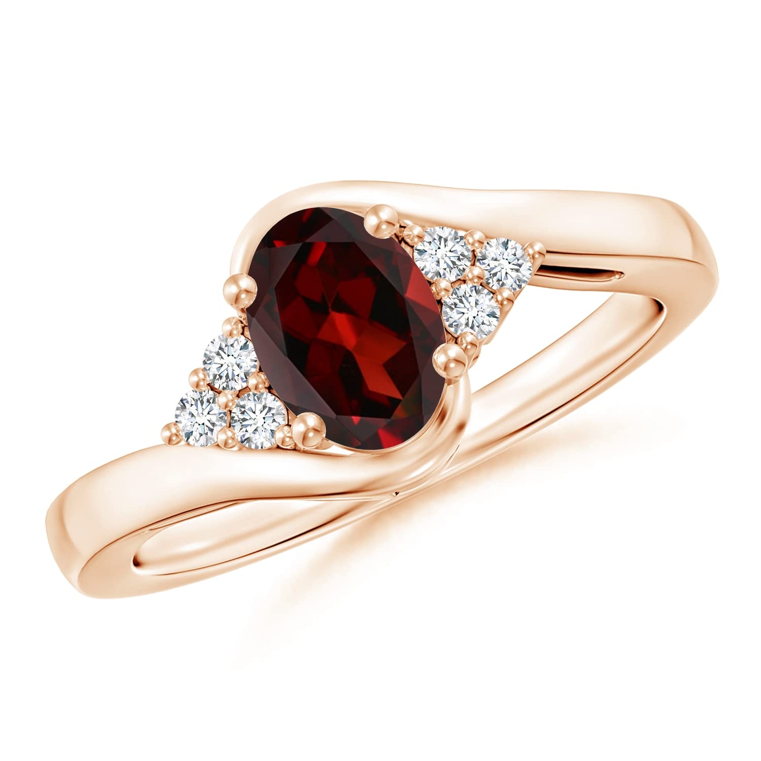 7x5mm Oval Garnet Bypass Ring with Trio Diamond Accents - January Birthstone Jewelry for Women, Perfect Gift for Anniversary, Valentine's Day & Special Occasions