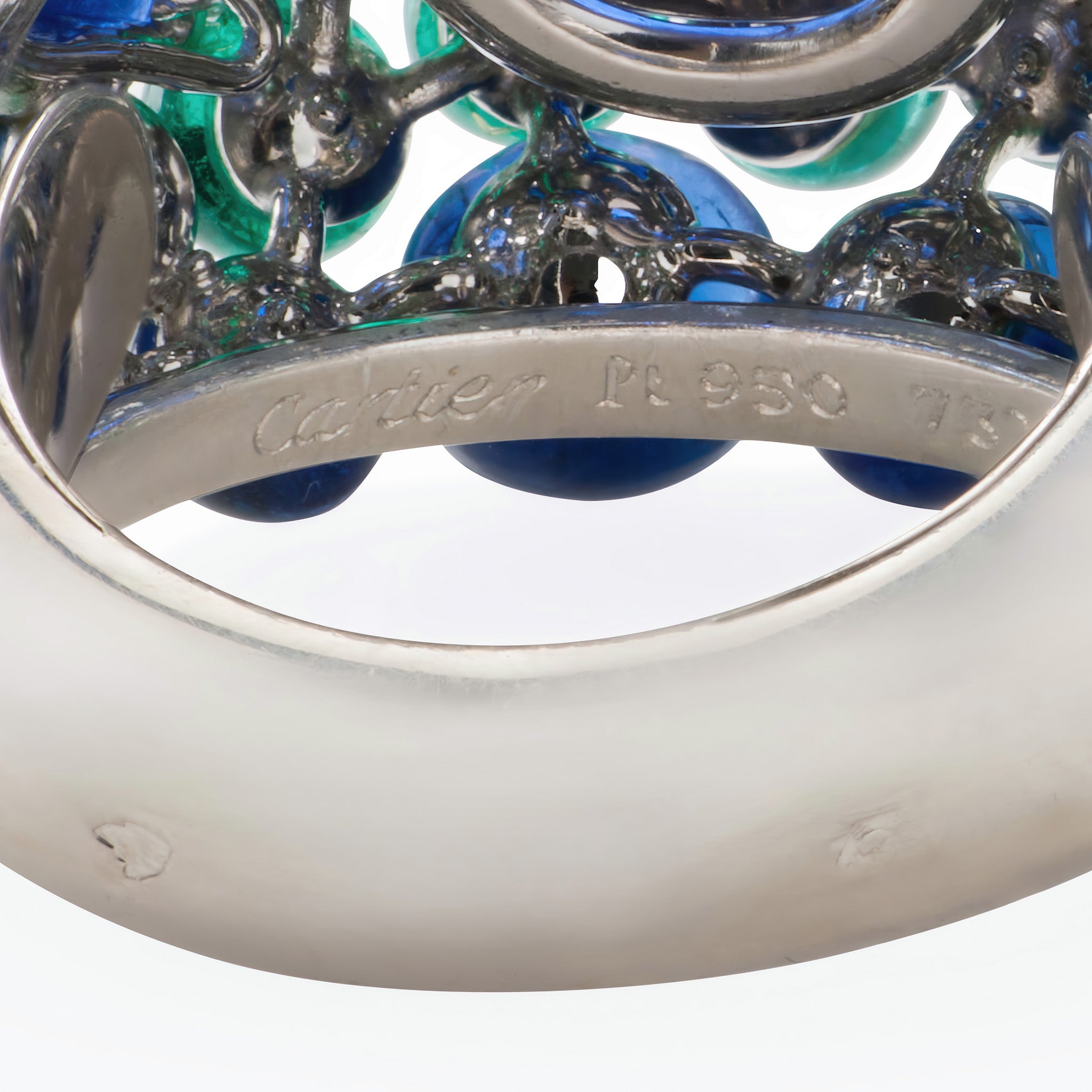 Cartier Paris Ceylon Sapphire & Emerald Boule Ring - 18K Gold Vintage Jewelry for Women, Luxury Statement Cocktail Ring for Parties, Weddings & Special Occasions