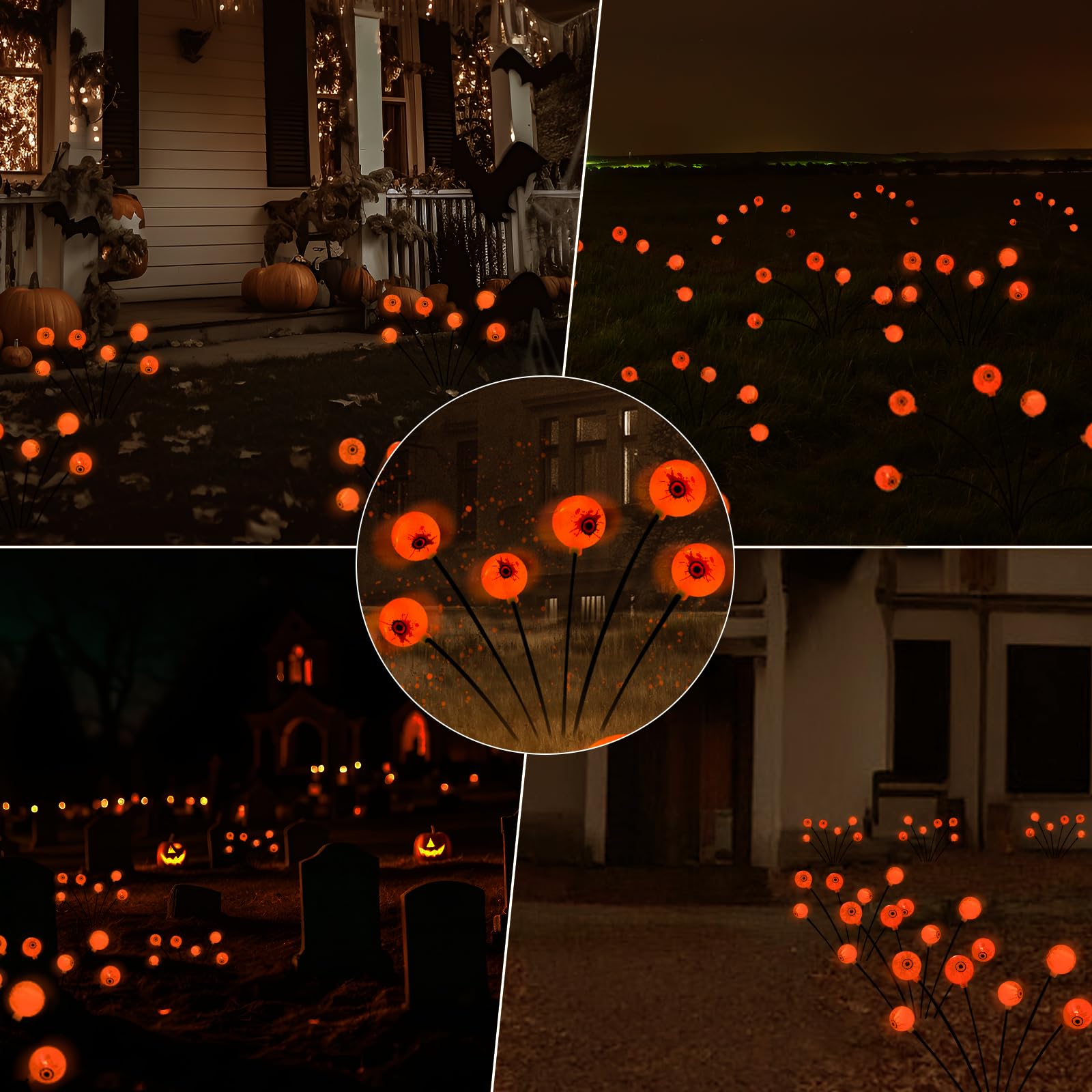 2 Pack 12 LED Scary Bleeding Eyeball Solar Lights - Waterproof Halloween Outdoor Decorations for Patio, Yard, Garden, Lawn & Party | Swaying Firefly Effect | Perfect for Spooky Halloween Night Decor