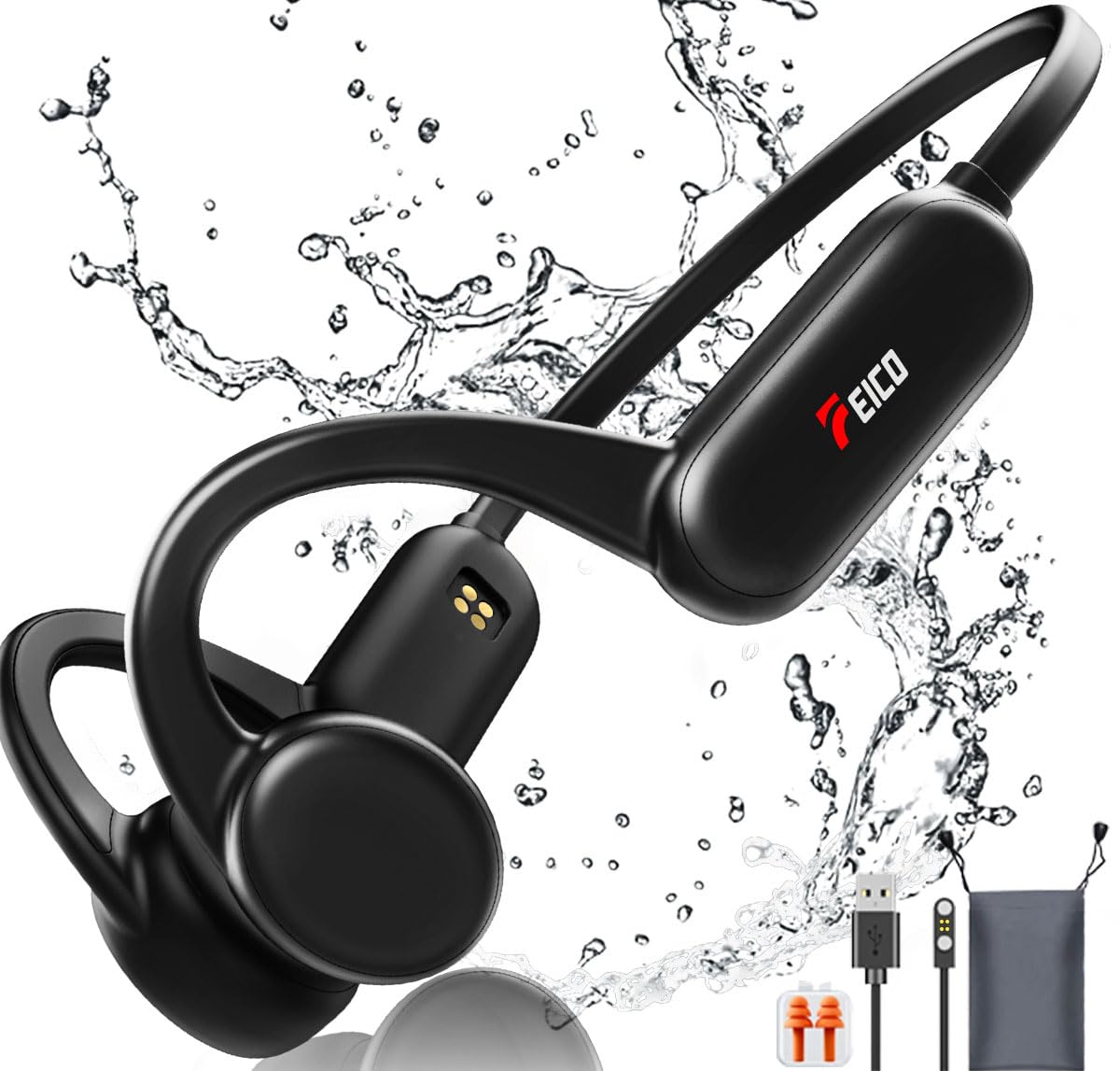 FEICO Bone Conduction Headphones - Bluetooth 5.3 Wireless Open-Ear Headset with Built-in Mic | 32GB MP3 Player & 10H Battery Life | IP68 Waterproof for Running, Cycling, Swimming | Perfect for Gym, Workouts & Outdoor Sports (Black)