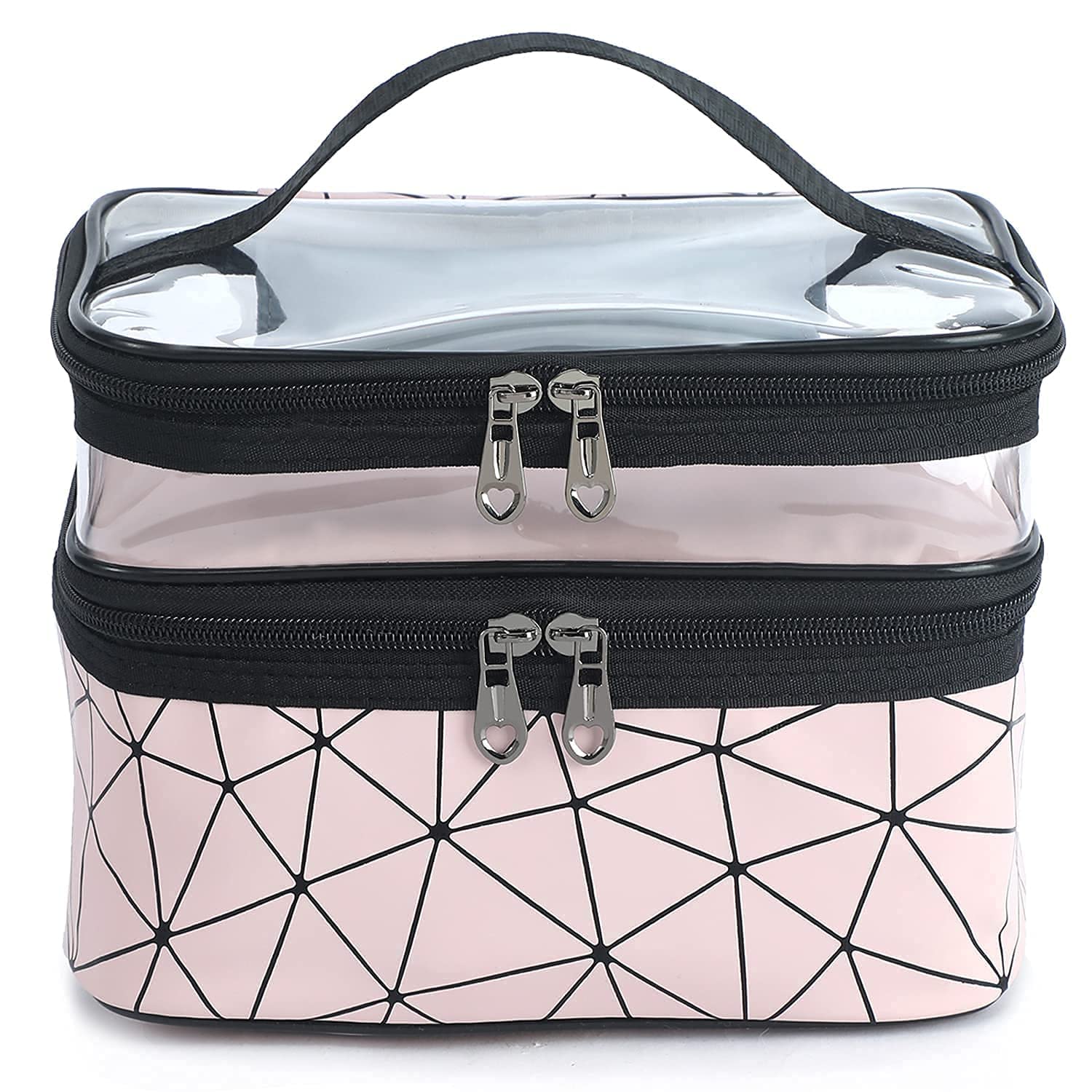 Zollyss Double Layer Waterproof Makeup Bag for Women - Travel Cosmetic Organizer Pouch, Toiletry Case for Girls (Pink) - Perfect for Travel, Gym, and Daily Beauty Storage