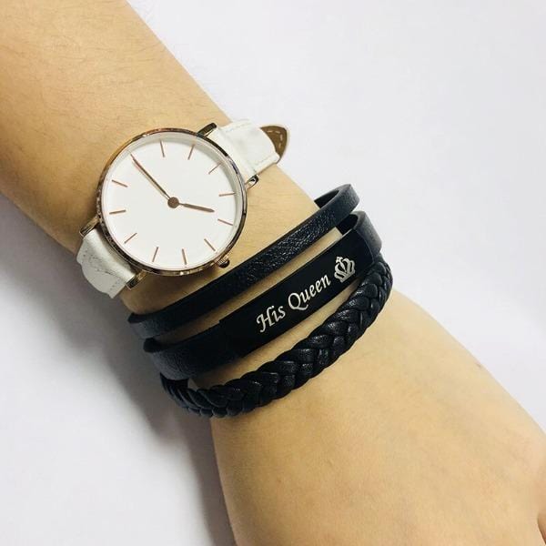 Genuine Leather Couple Bracelets for Queen and King - Matching Love Bracelets for Anniversary, Wedding, and Romantic Gifts
