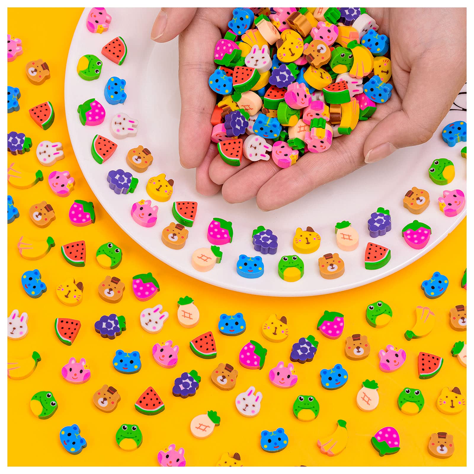 120 Pack Mini Erasers for Kids - Cute Animal & Fruit Shaped Novelty Erasers, Tiny Pencil Erasers for Homework, School Classroom Rewards & Back to School Supplies - Perfect for Party Favors, Teacher Gifts & Student Incentives